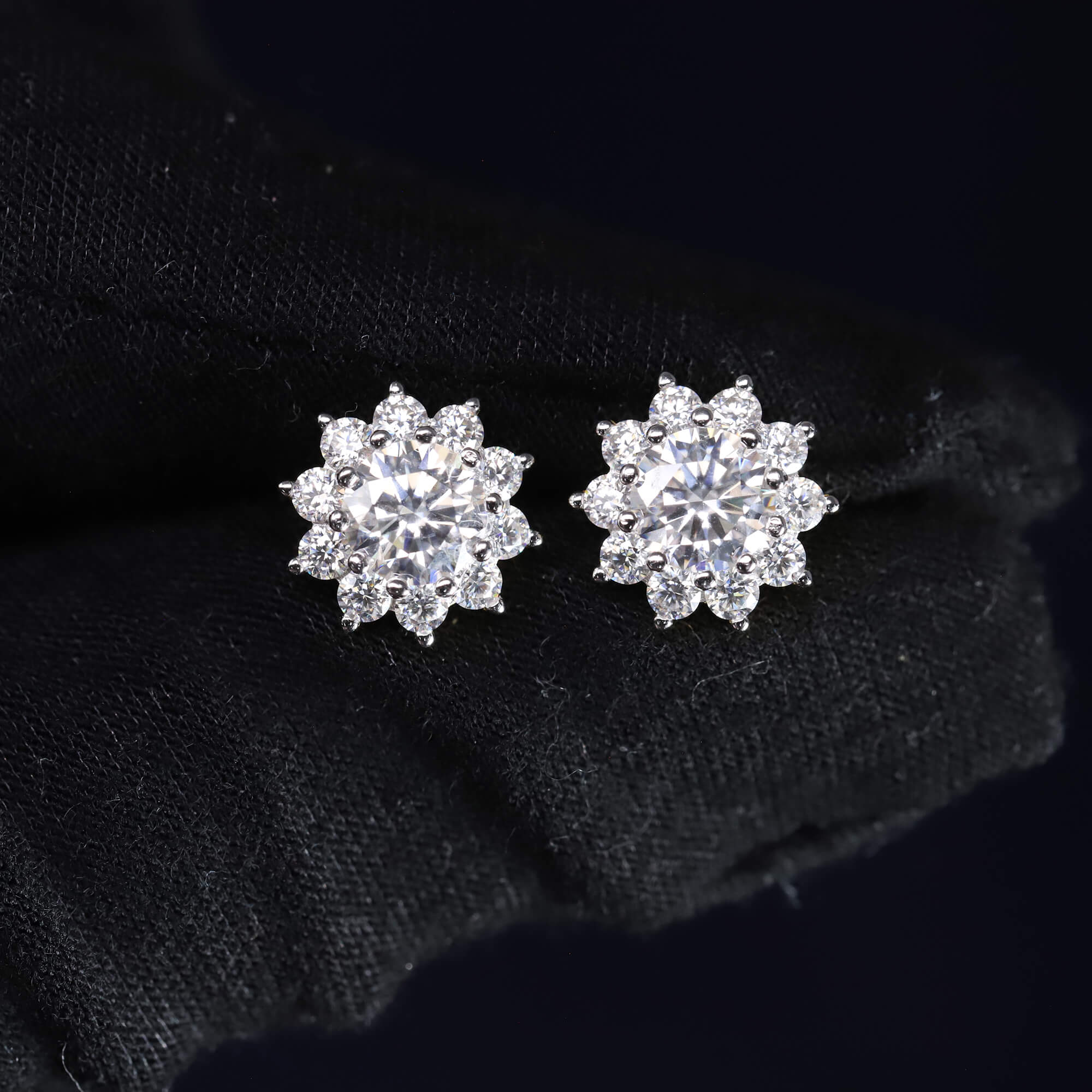 11mm Moissanite Flower Earrings in Premium Sterling Silver