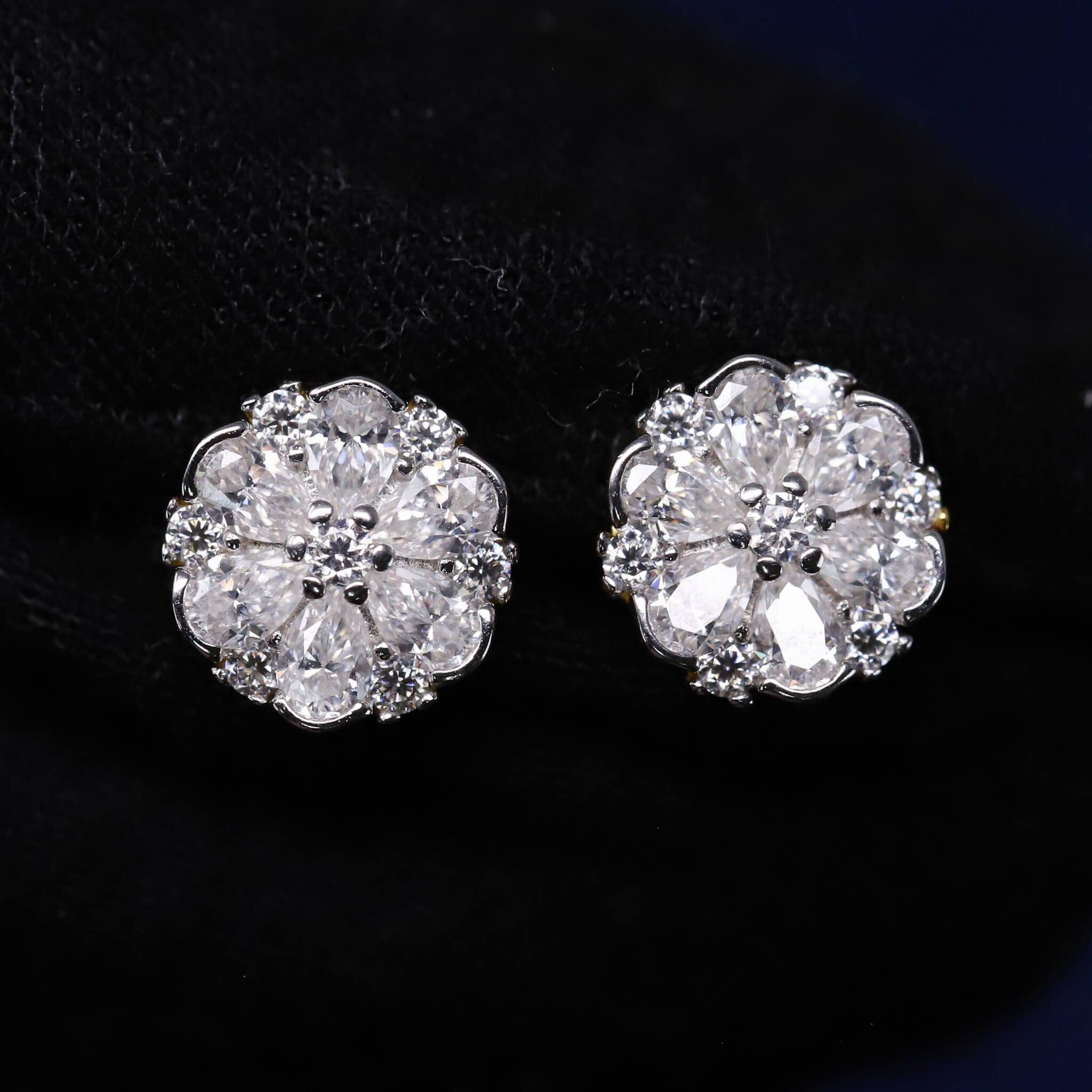 7.5mm Moissanite Floral Cluster Earrings in Premium Sterling Silver