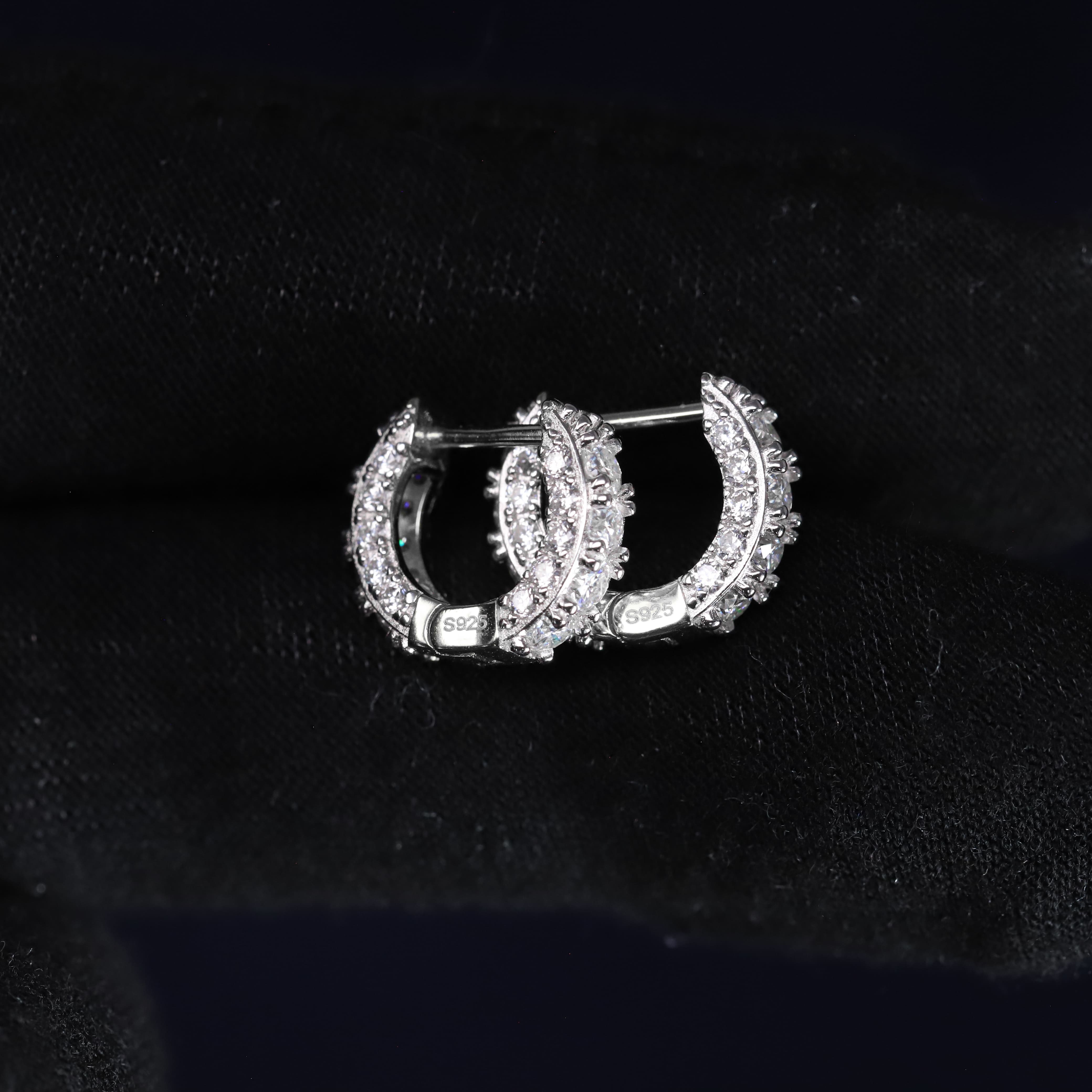4mm Moissanite Pave Huggie Earrings in Premium Sterling Silver
