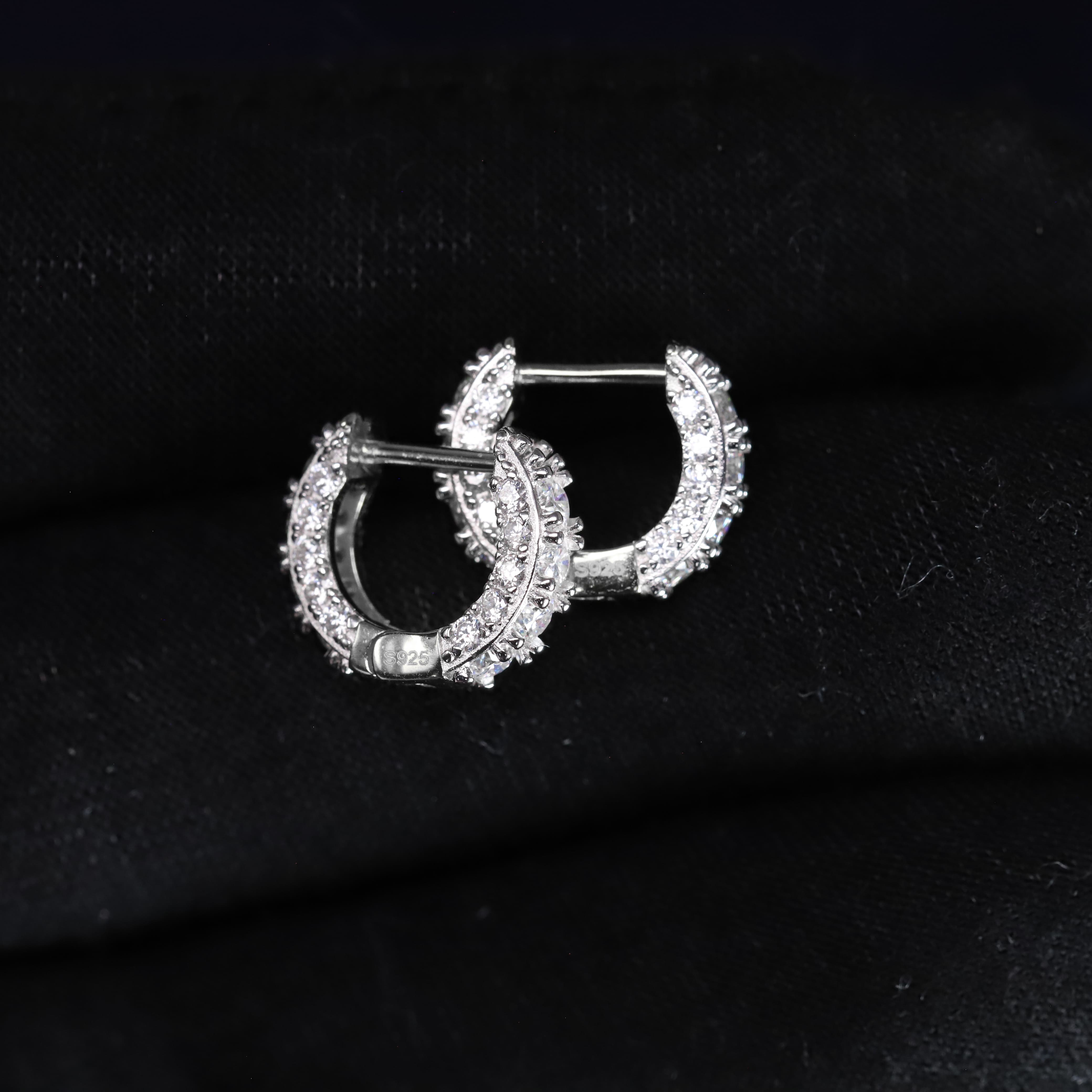 4mm Moissanite Pave Huggie Earrings in Premium Sterling Silver
