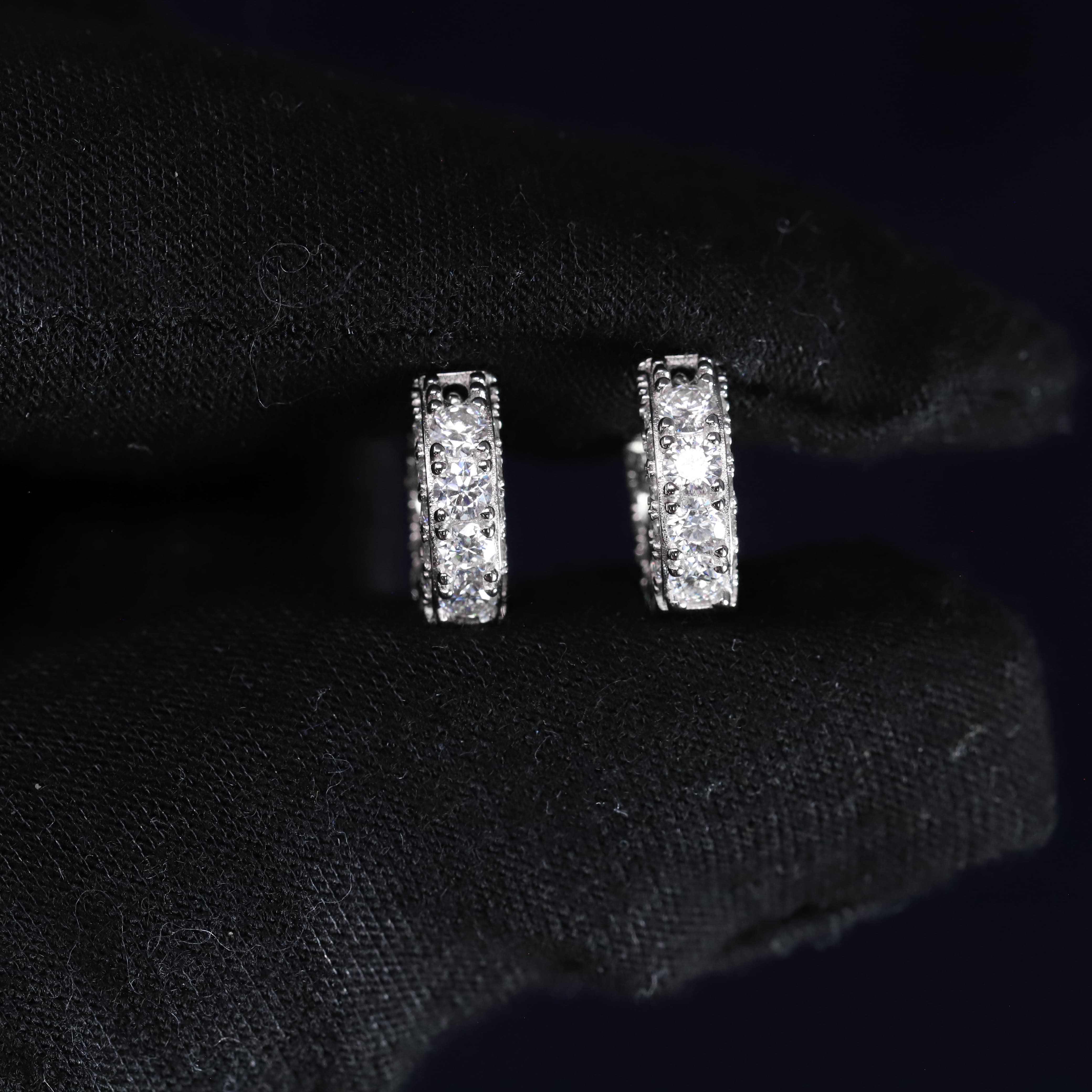 4mm Moissanite Pave Huggie Earrings in Premium Sterling Silver