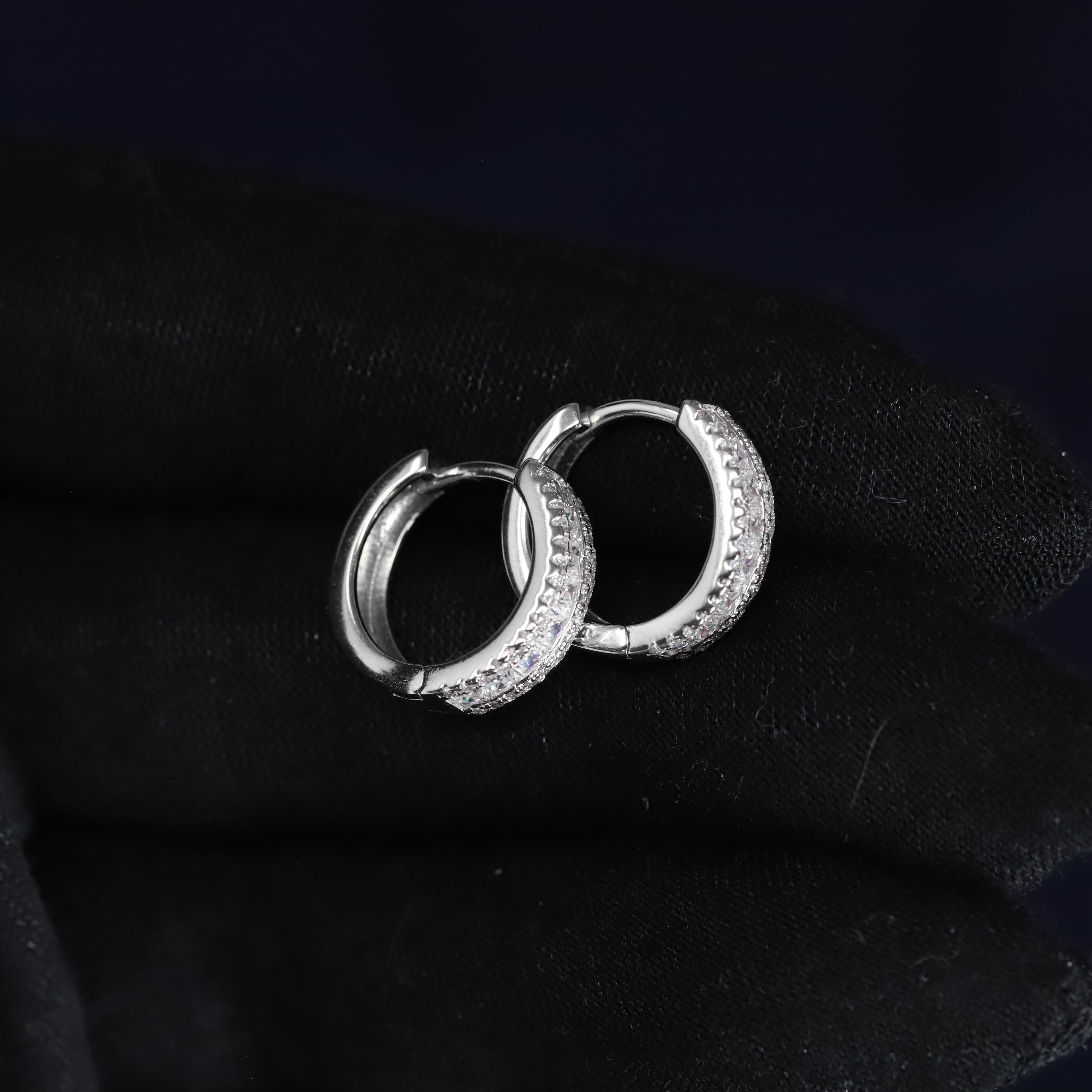 4mm Pave Moissanite Hoop Earrings in Premium Sterling Silver