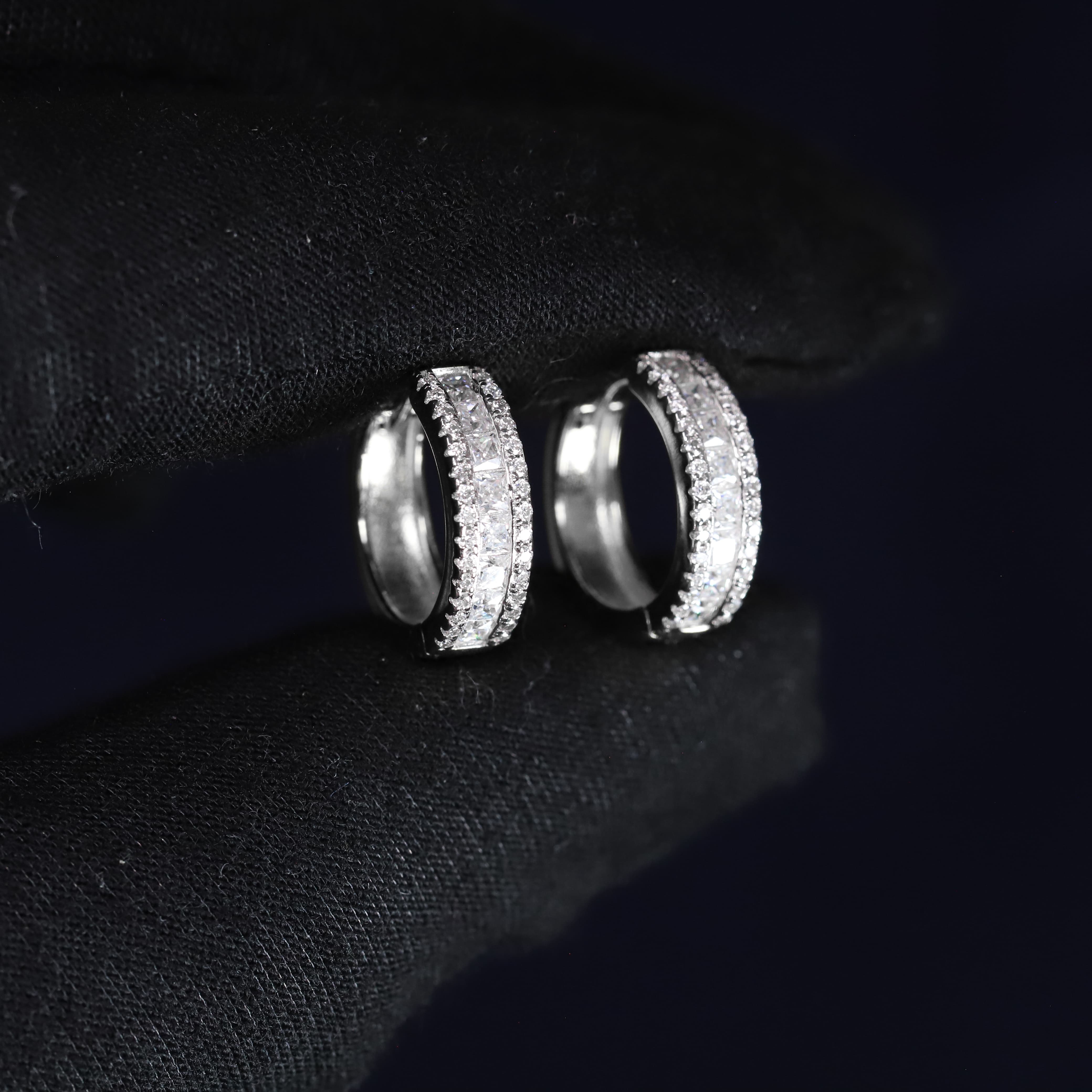 4mm Pave Moissanite Hoop Earrings in Premium Sterling Silver
