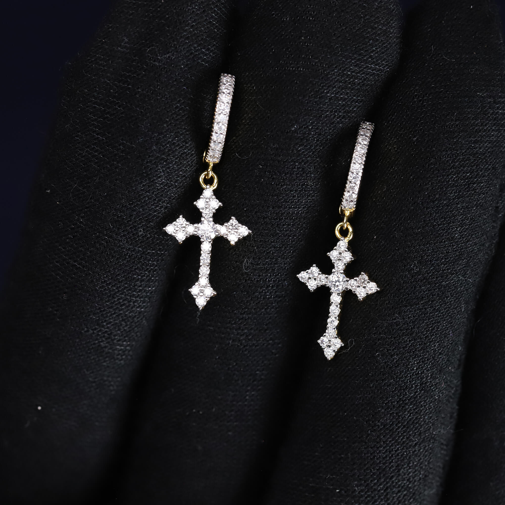 15mm Moissanite Cross Dangle Earrings in Premium Sterling Silver