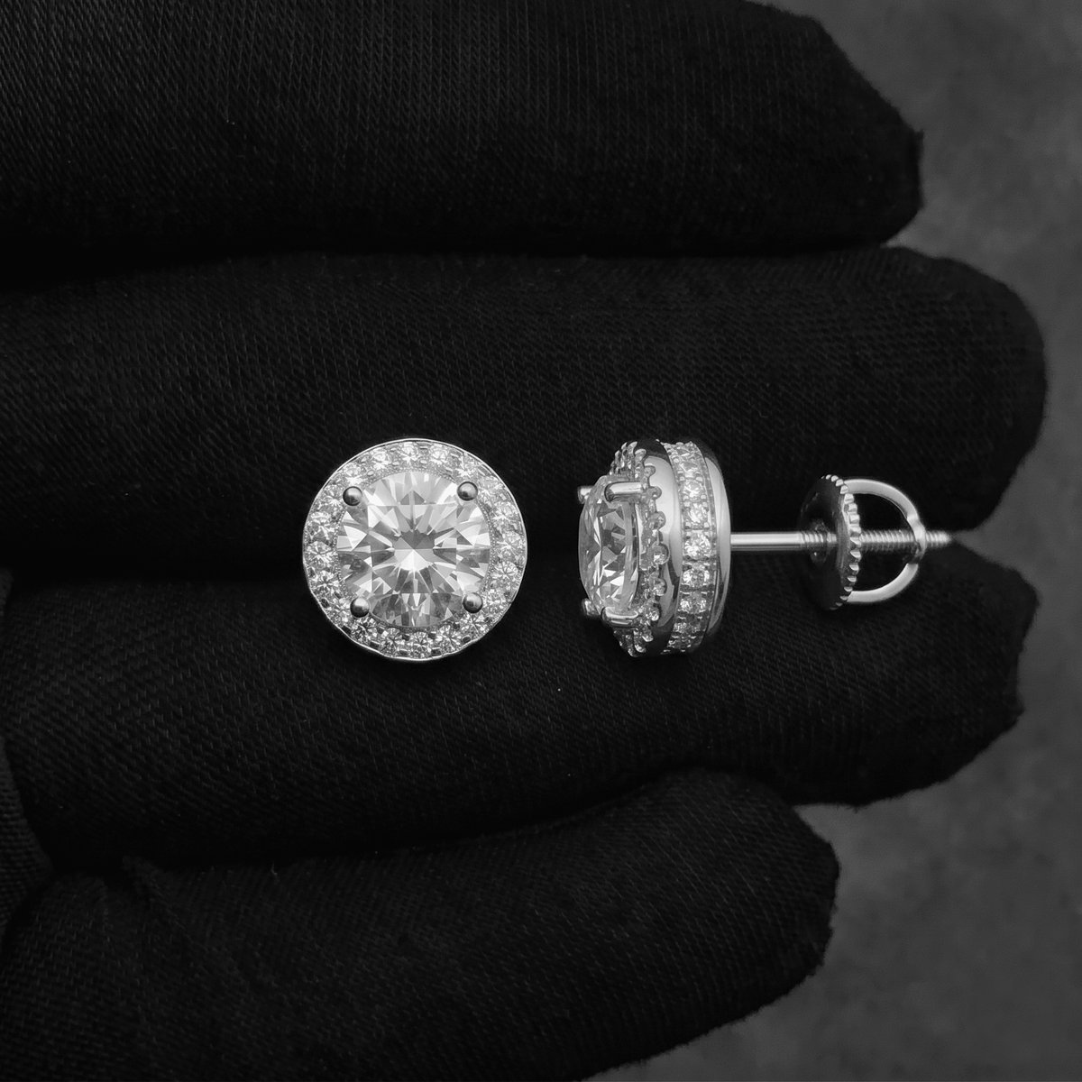 9mm Moissanite Round Cut Halo Stud Earrings in Premium Sterling Silver