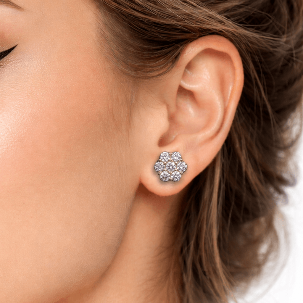 9.5mm Moissanite Round Cut Flower Stud Earrings in Premium Sterling Silver