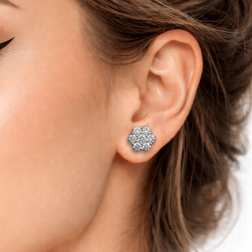 9.5mm Moissanite Round Cut Flower Stud Earrings in Premium Sterling Silver