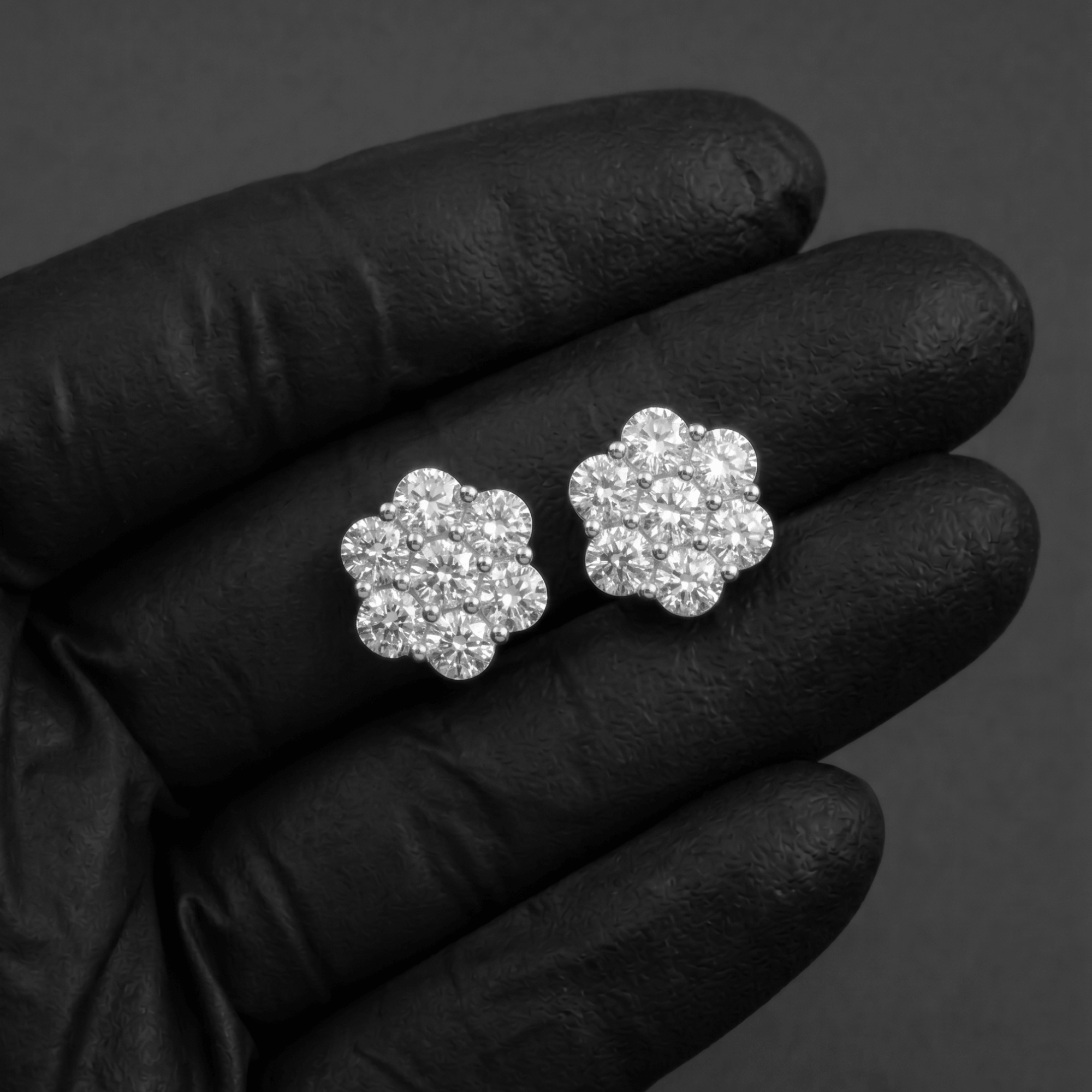 9.5mm Moissanite Round Cut Flower Stud Earrings in Premium Sterling Silver