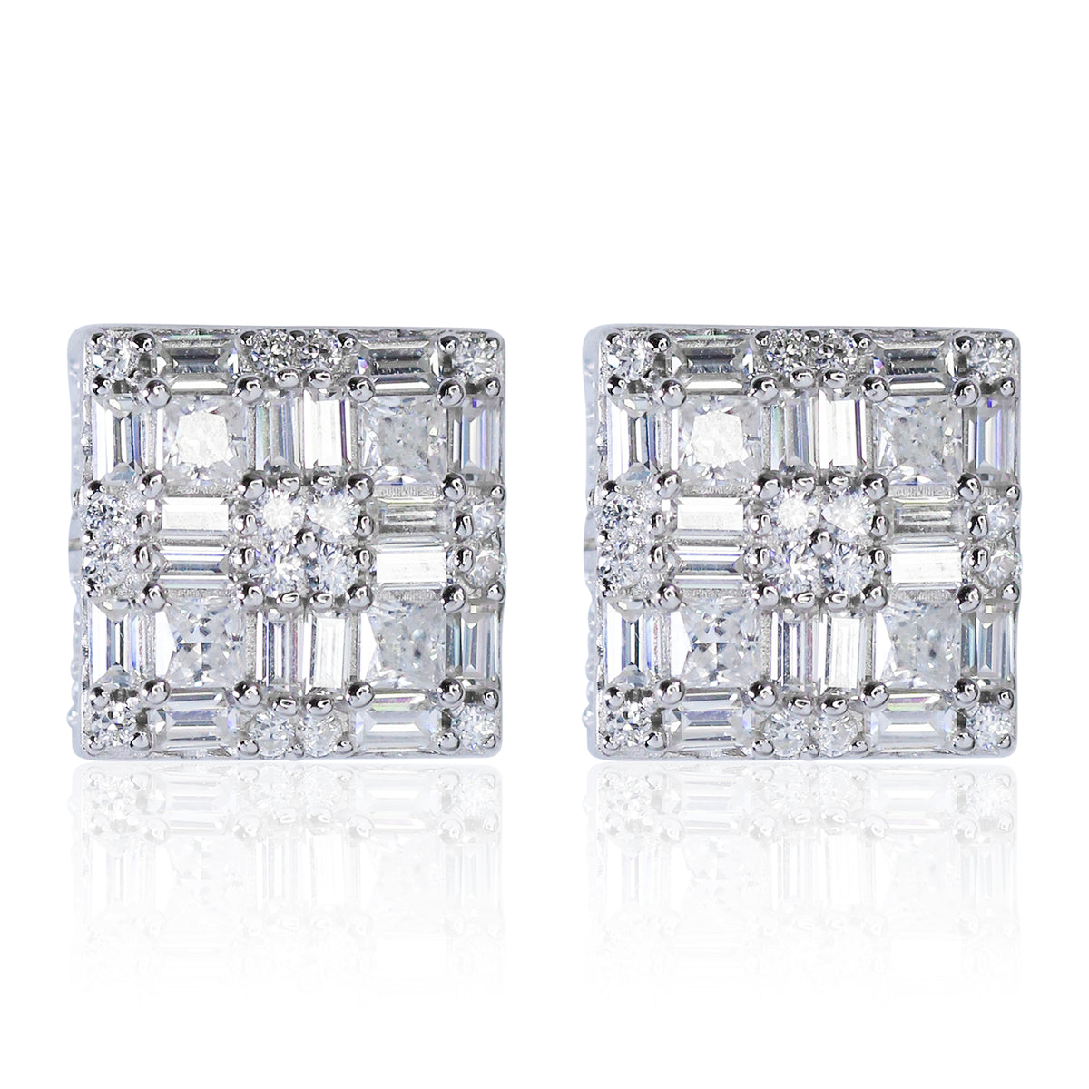 1mm Moissanite Square Shape Cluster Earrings in Premium Sterling Silver