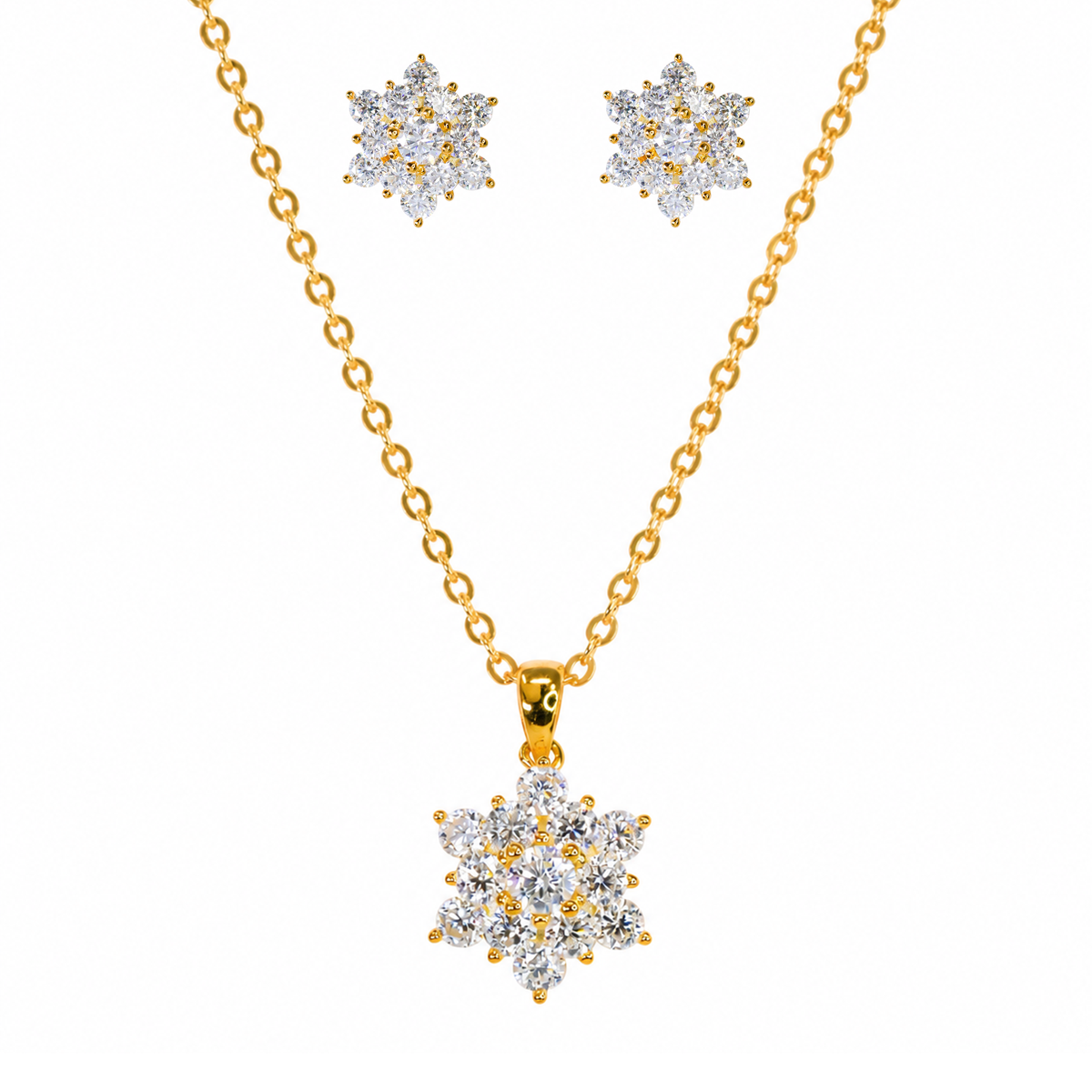 0.74CT Moissanite Floral Cluster Earring & Iced Out Floral Pendant with Necklace