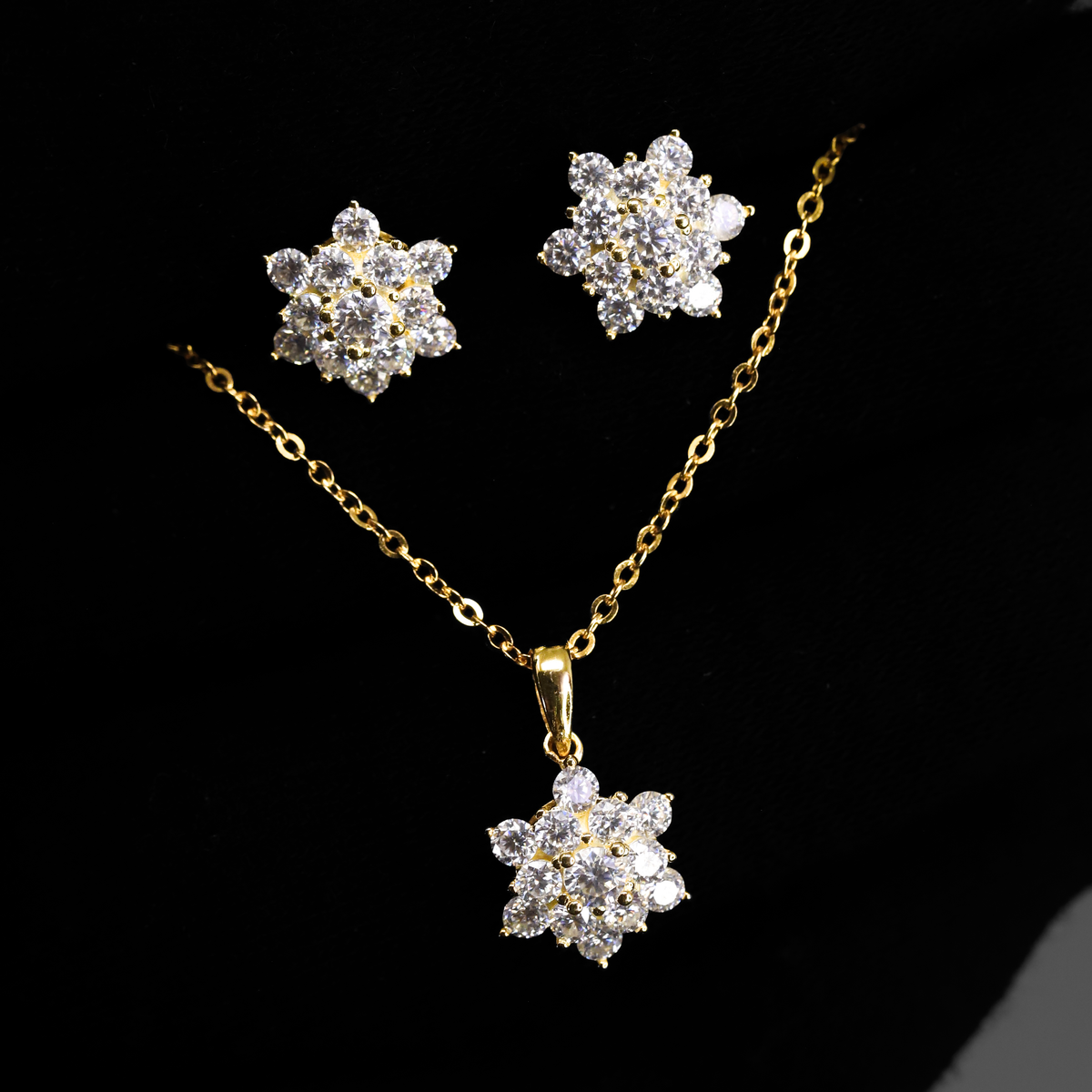 3mm Moissanite Floral Cluster Earring & 45cm Iced Out Floral Pendant with Necklace