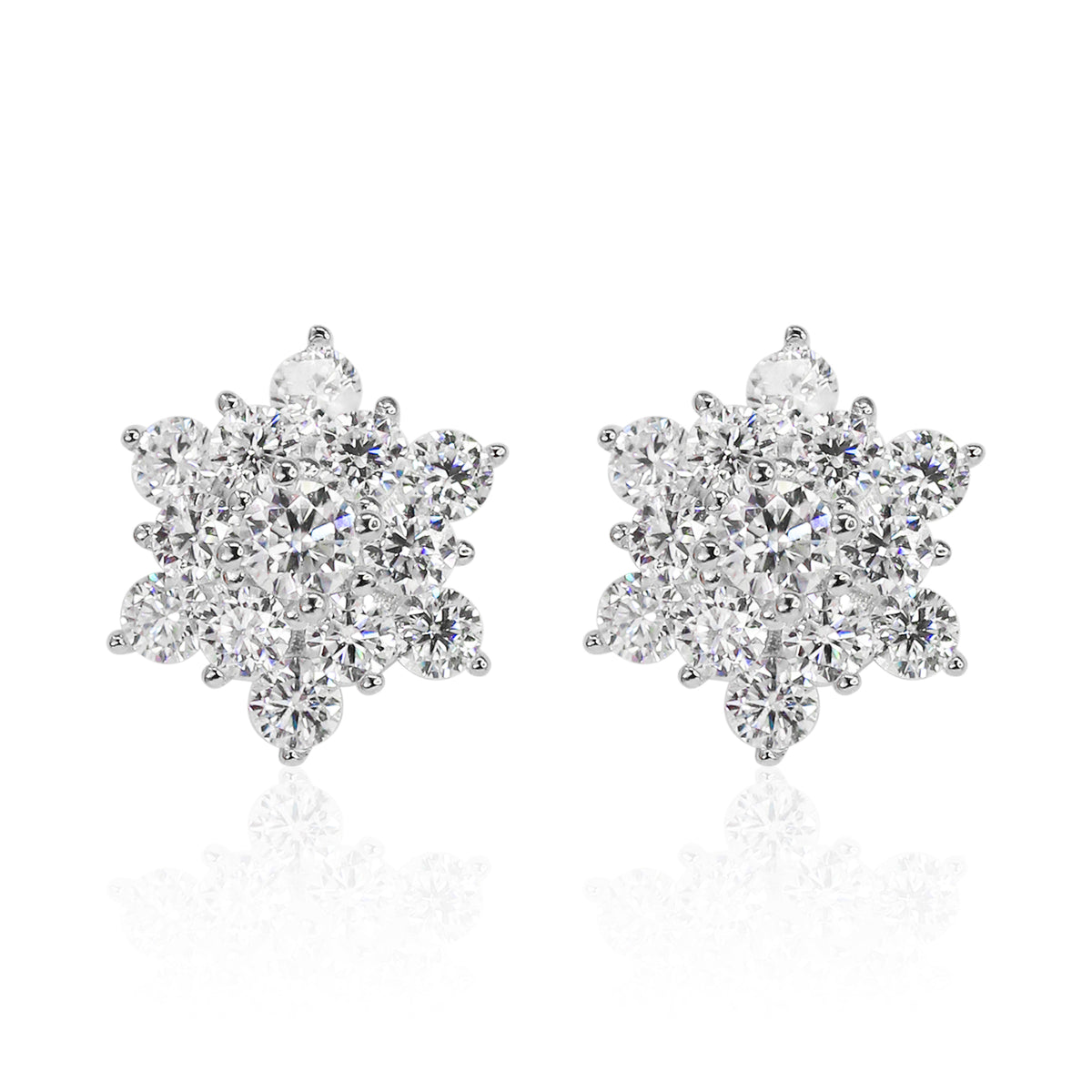 2.3mm x 3mm Moissanite Floral Cluster Stud Earrings, 1.47CT Diamond Studs in Sterling Silver
