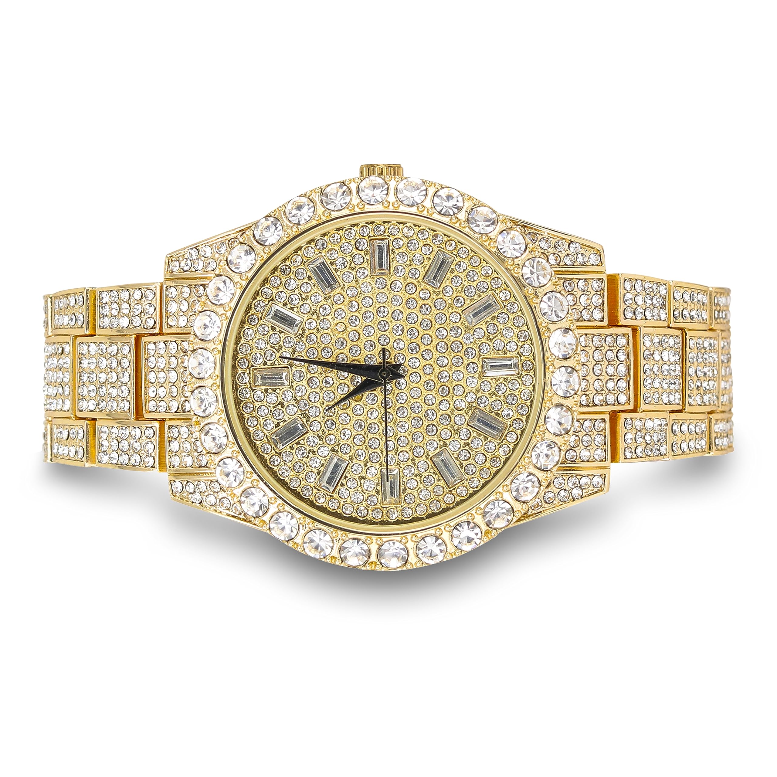 Men's 44mm Iced Out Baguette Watch, Cuban Chain & Bracelet Set