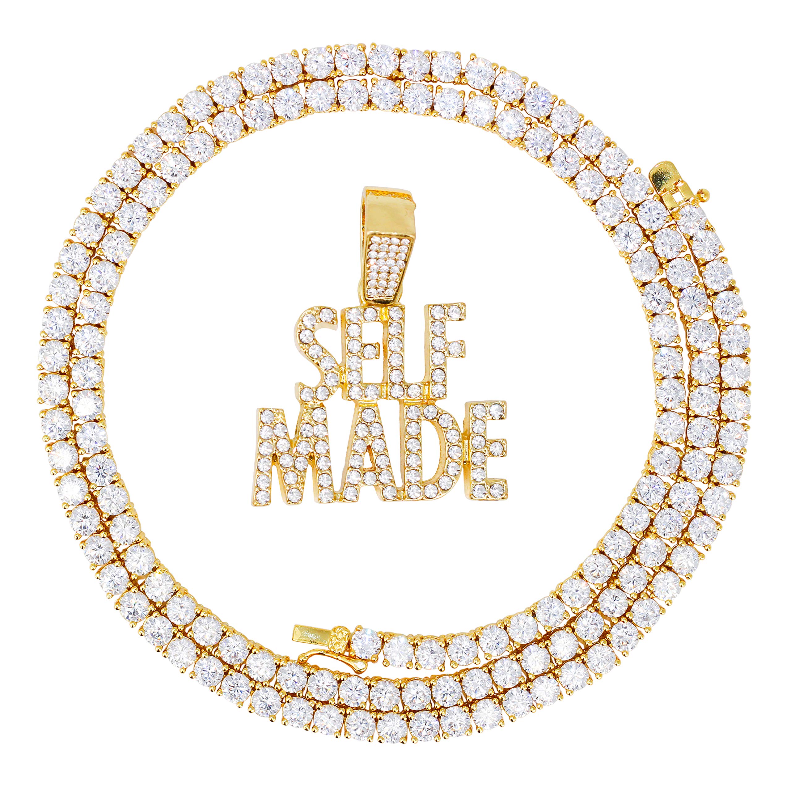 Iced Out Word Pendant Necklace with Tennis Chain – 20 Inches