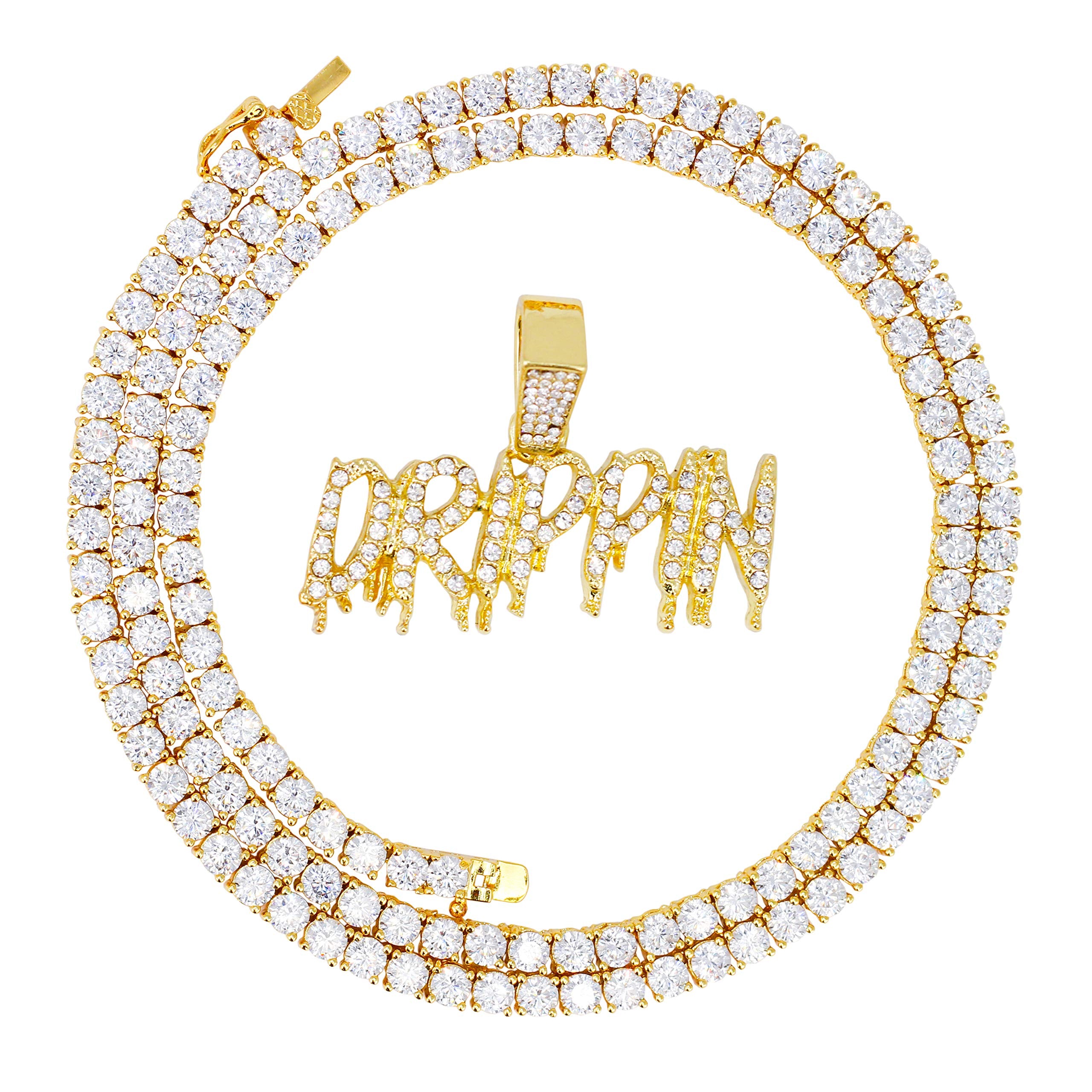 Iced Out Streetwear Pendant Necklace with Tennis Chain - 20 Inches