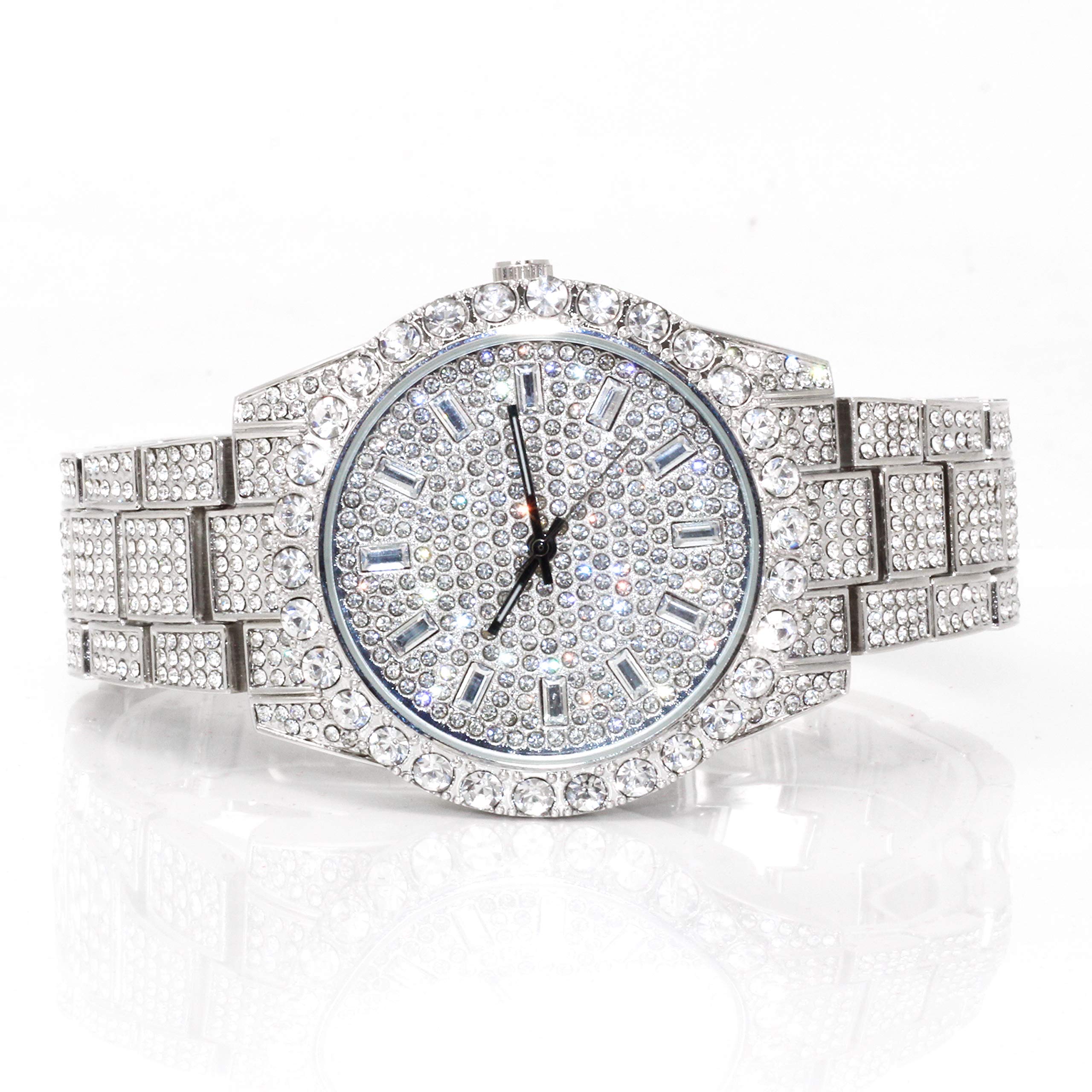 Men's 44mm Iced Out Baguette Watch & Cuban Bracelet Set