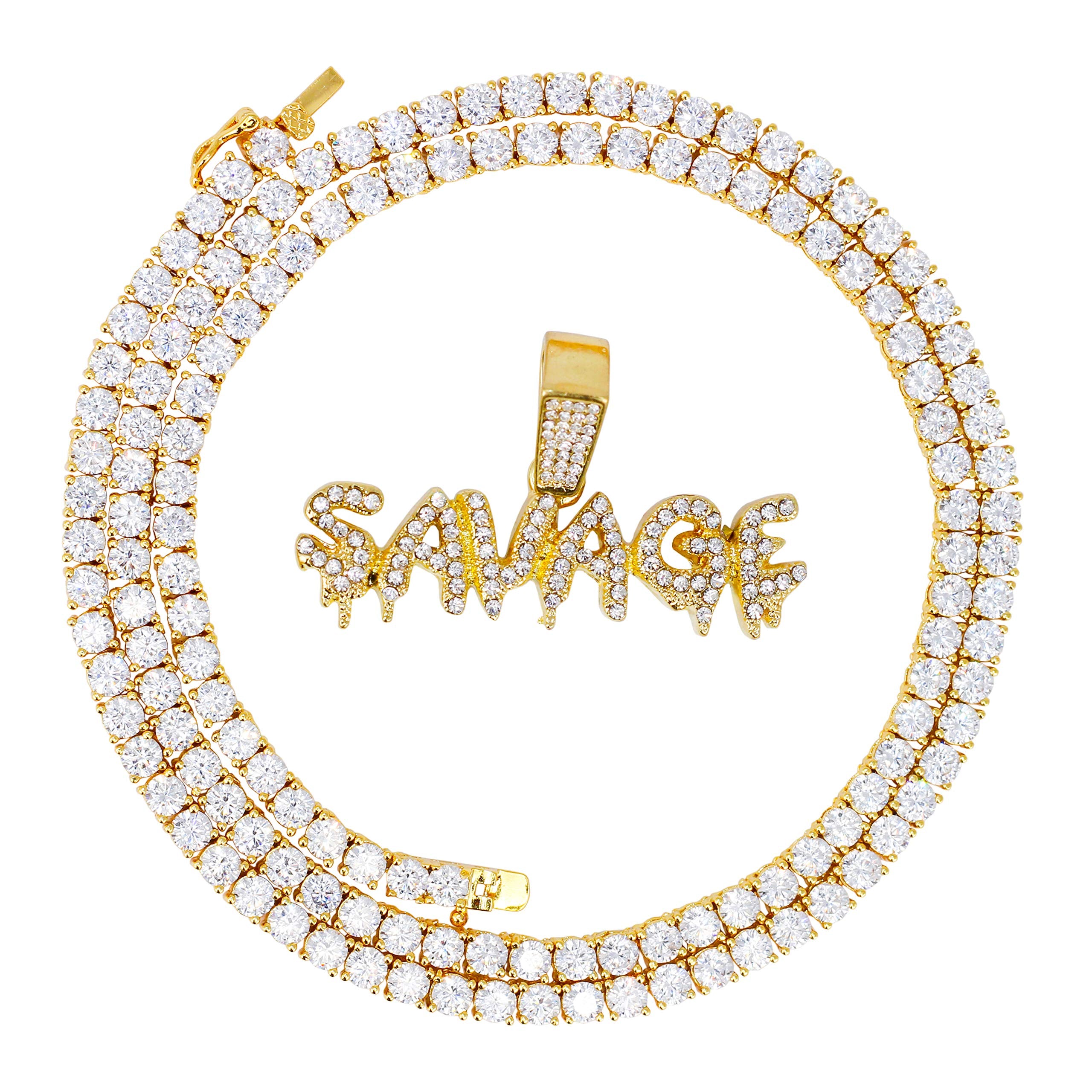 Iced Out Streetwear Pendant Necklace with Tennis Chain - 20 Inches