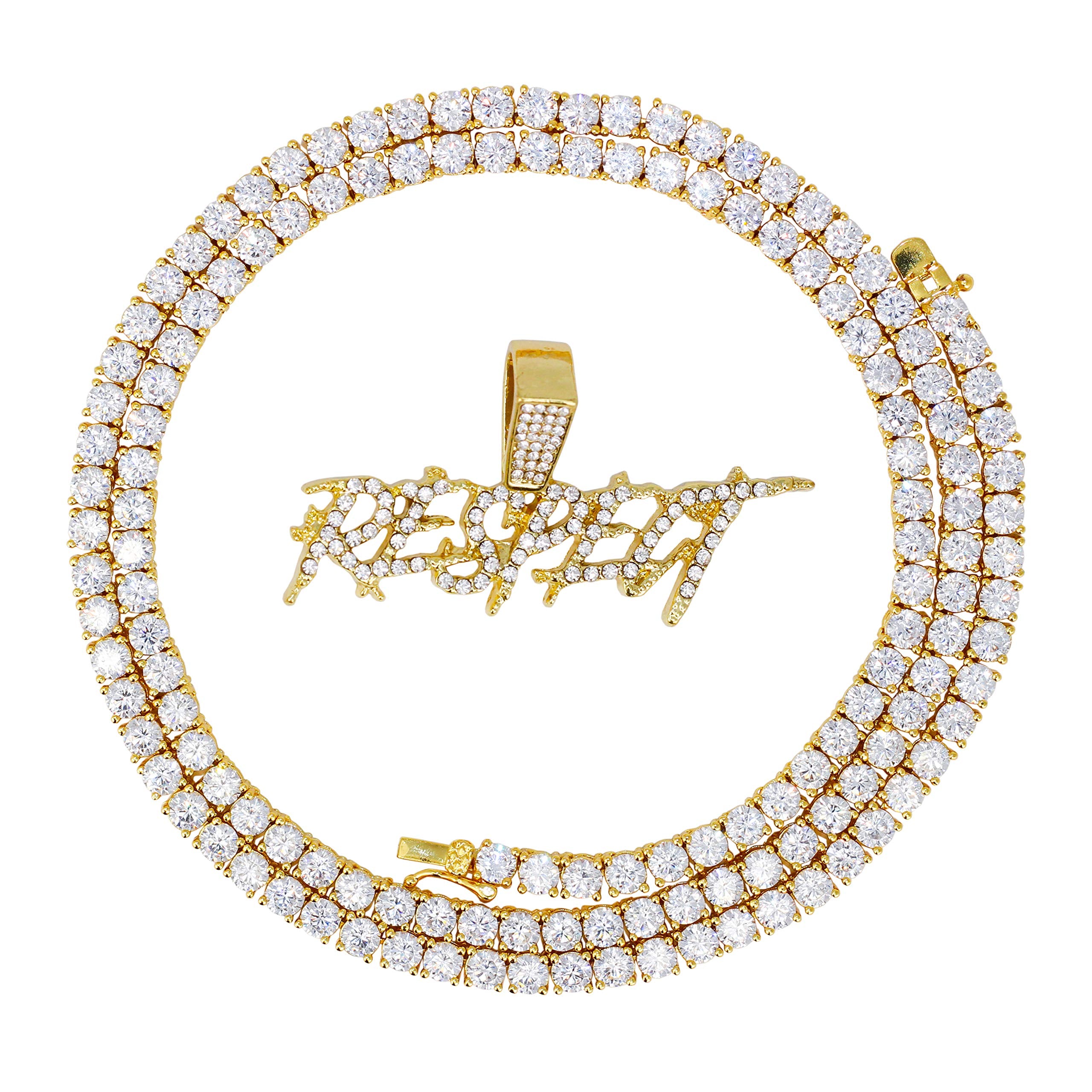 Iced Out Streetwear Pendant Necklace with Tennis Chain - 20 Inches