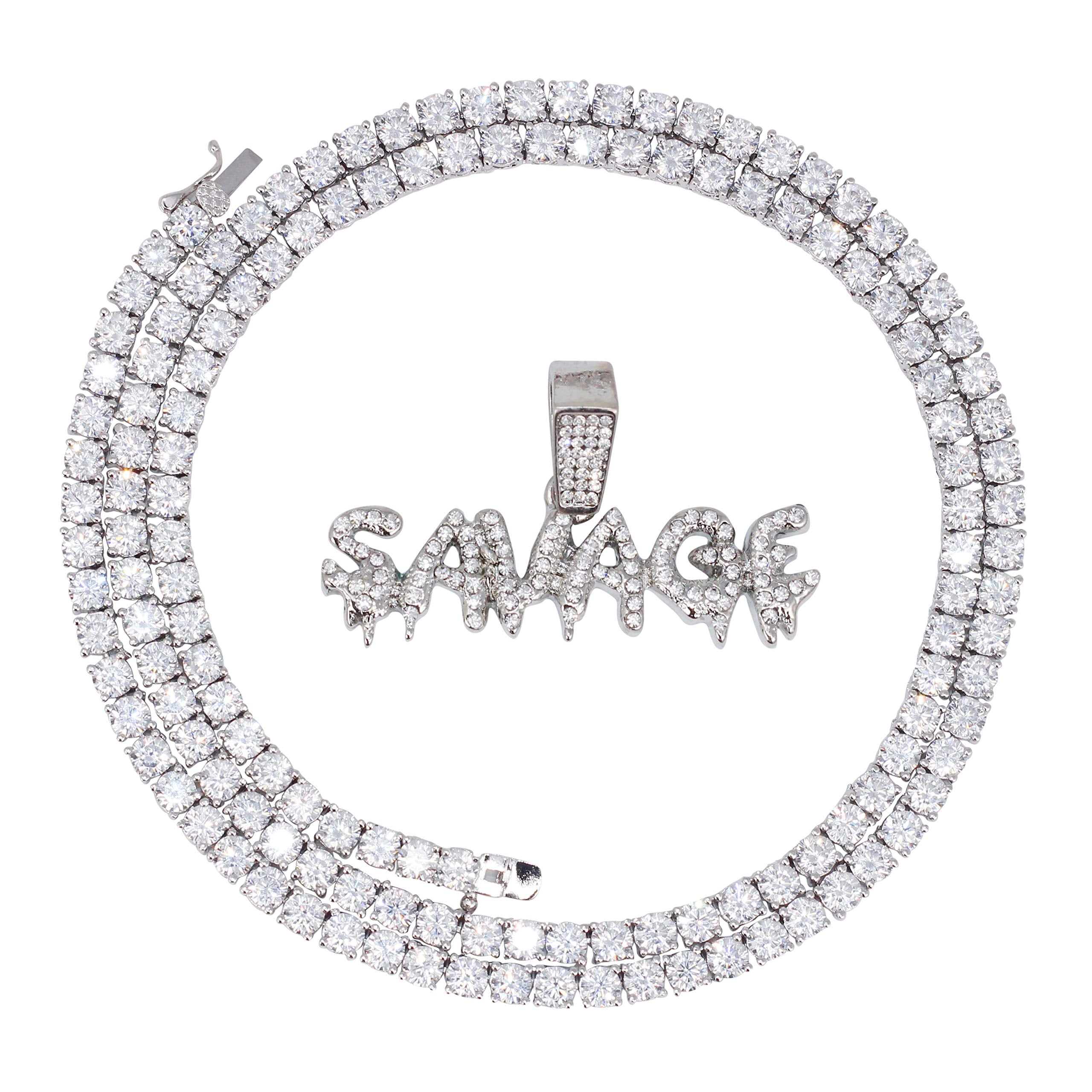 Iced Out Streetwear Pendant Necklace with Tennis Chain - 20 Inches