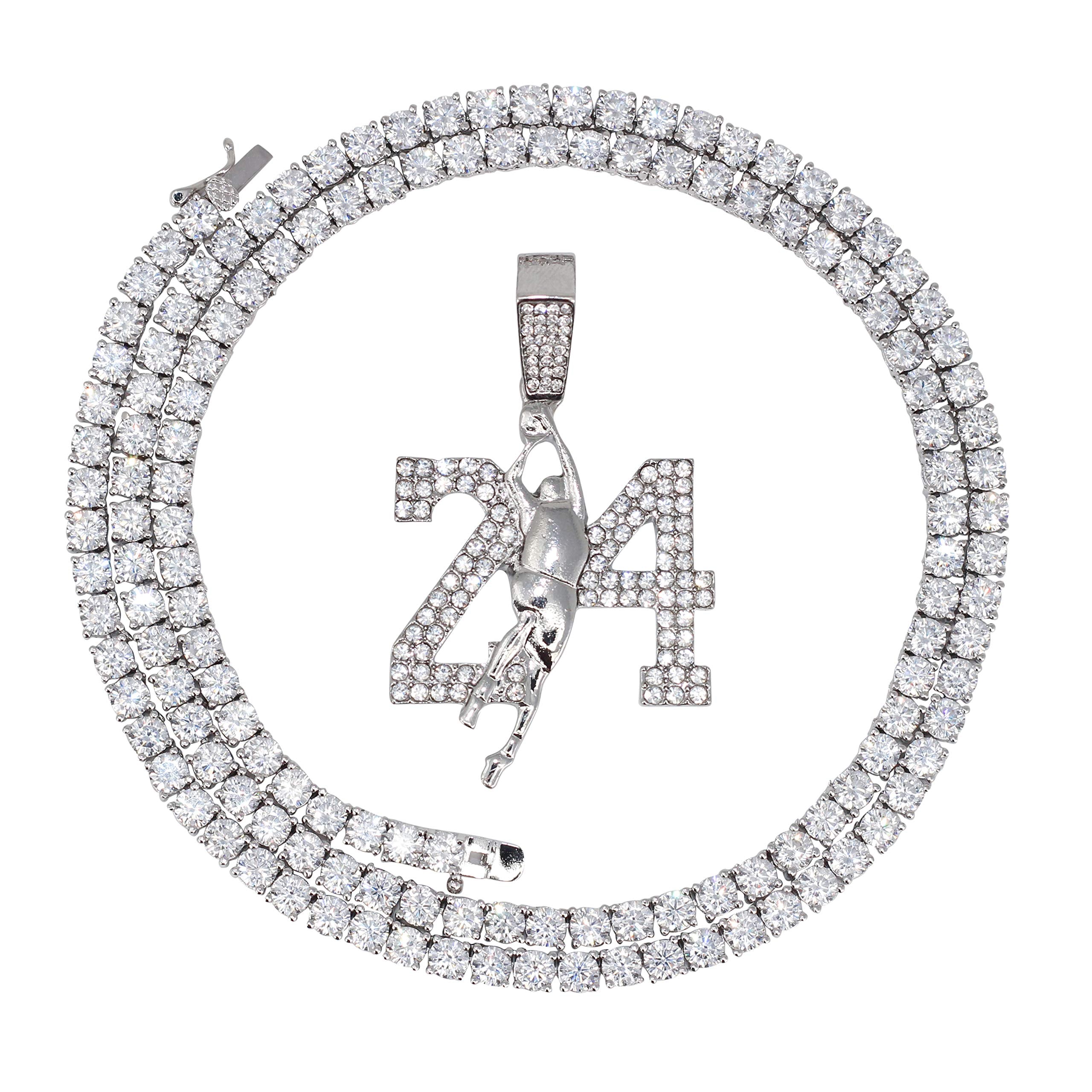 Iced Out Basketball Pendant Necklace with Tennis Chain – 20 Inches