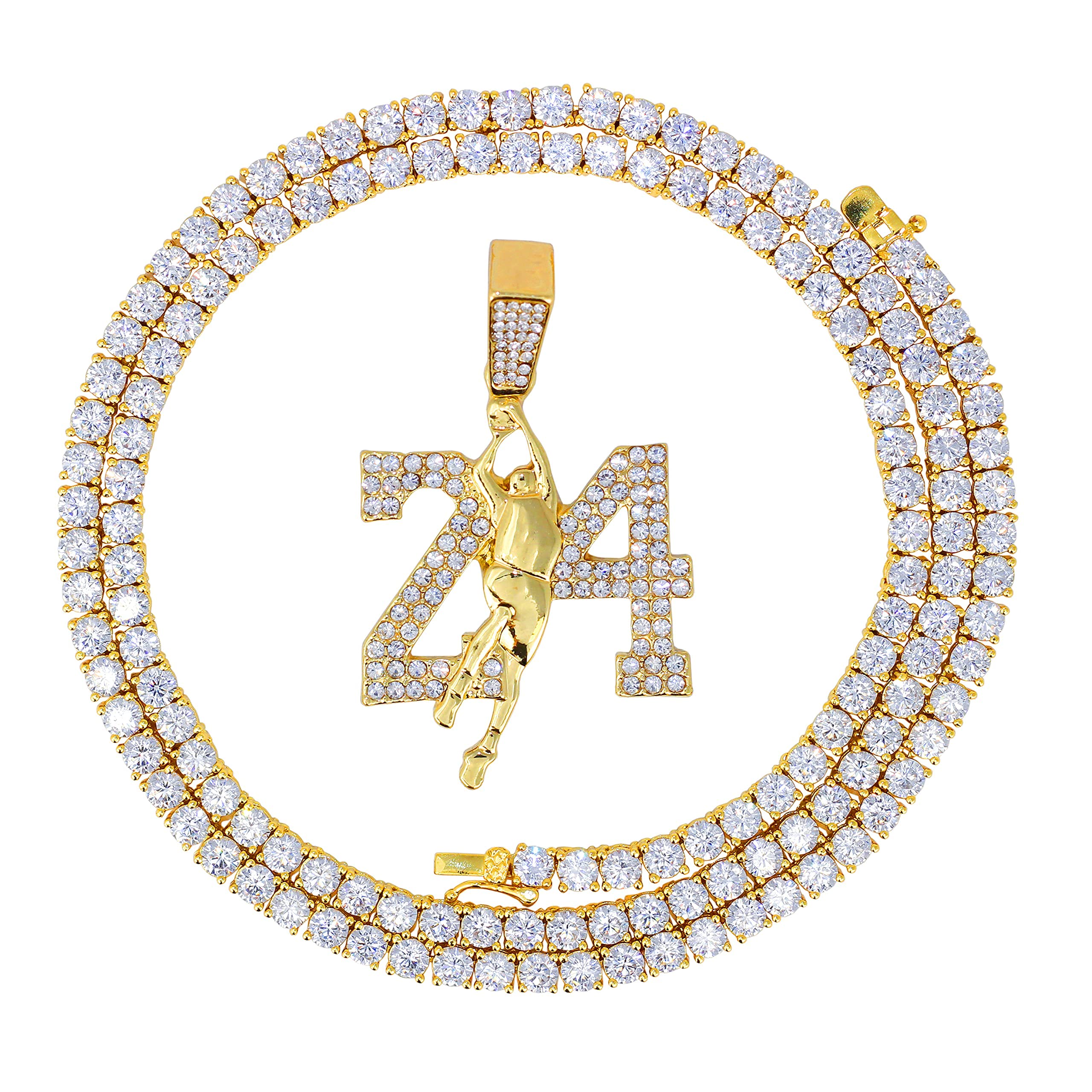Iced Out Basketball Pendant Necklace with Tennis Chain – 20 Inches