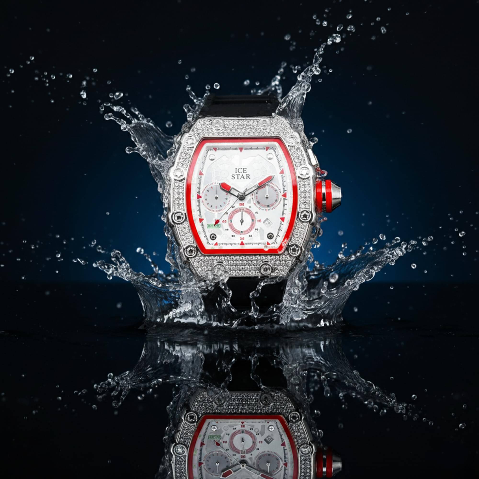 Men’s 45mm Iced Out Tonneau Watch - Silicone Band, Quartz Movement