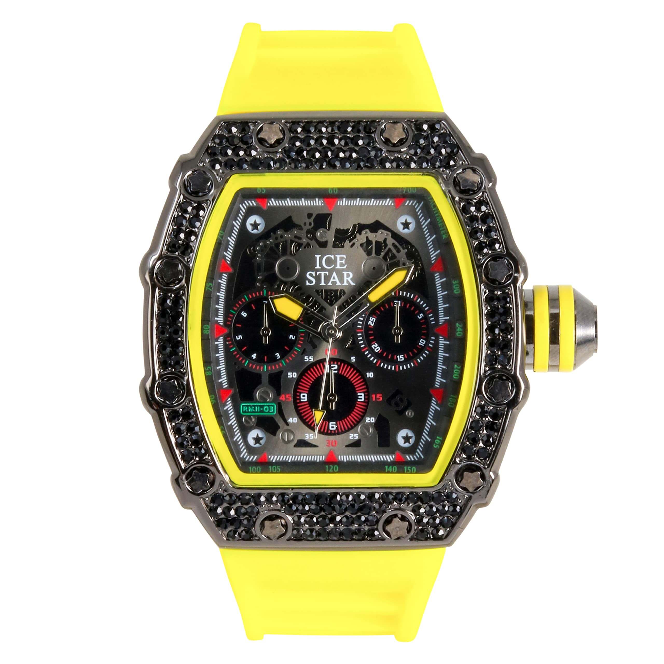 Men’s 45mm Iced Out Tonneau Watch - Silicone Band, Quartz Movement