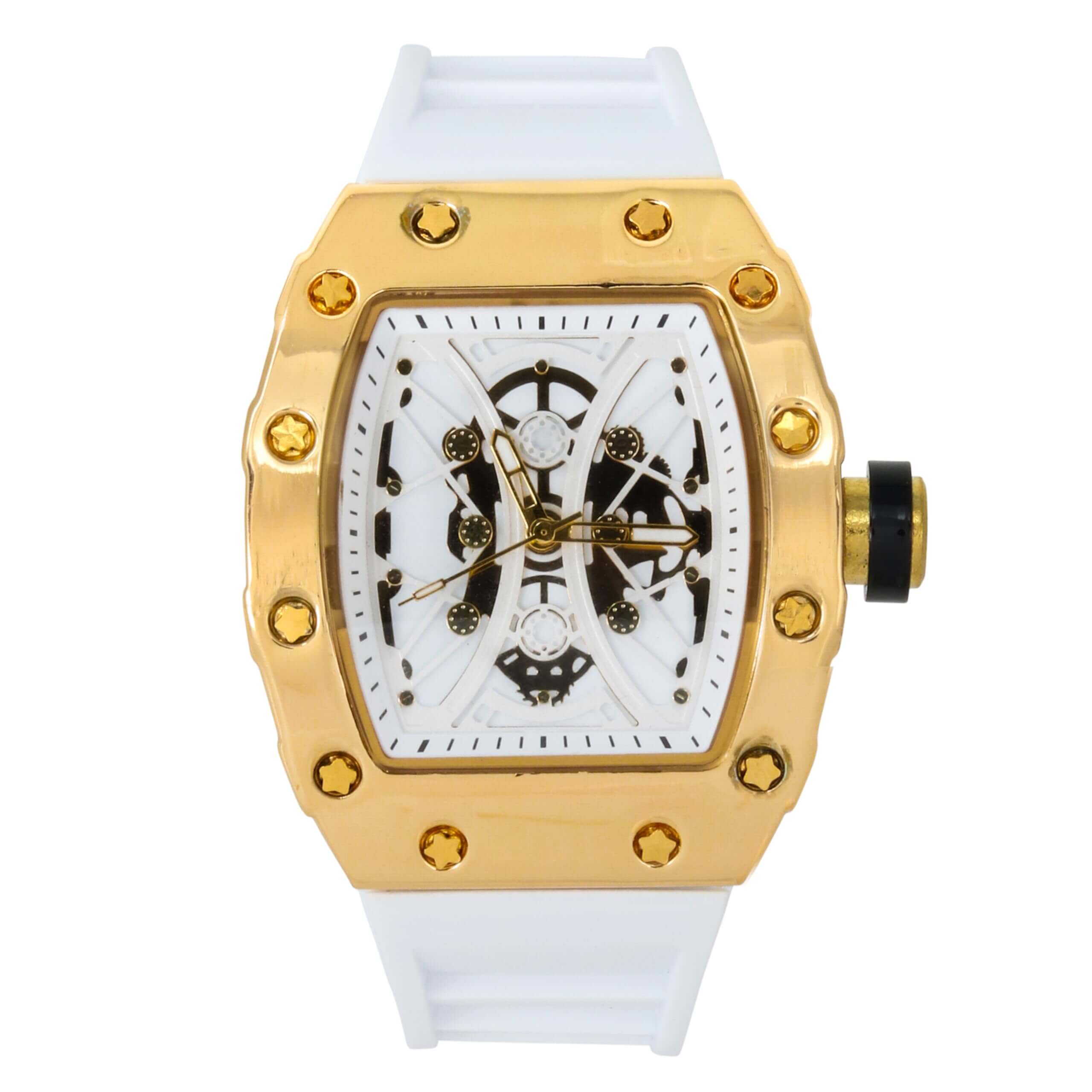 Men's 42mm Tonneau Watch - Skeleton Dial, Matte Finish, and Adjustable Silicone Band - Quartz Movement