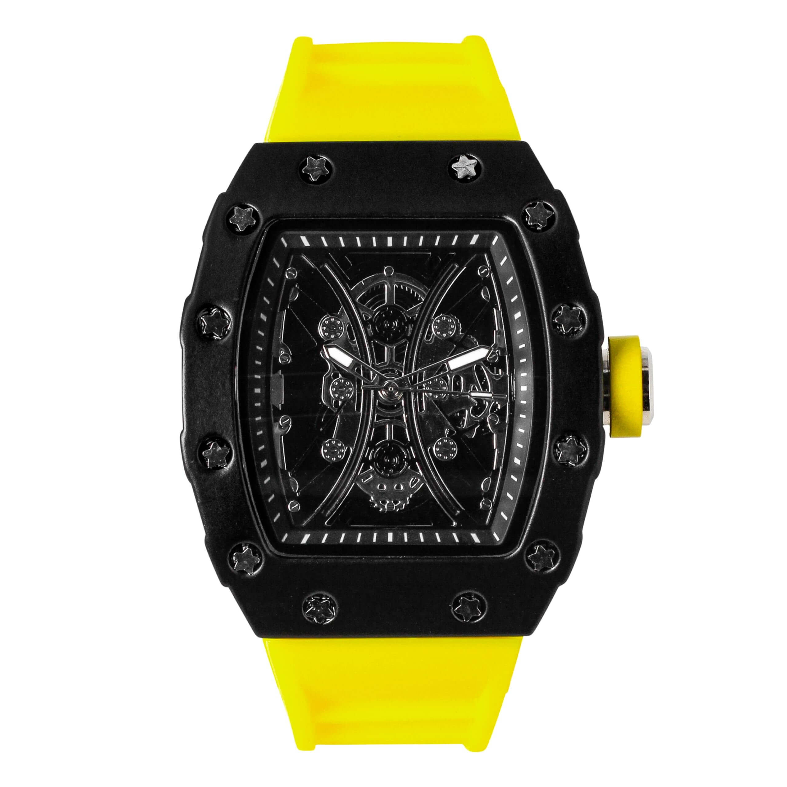 Men's 42mm Tonneau Watch - Skeleton Dial, Matte Finish, and Adjustable Silicone Band - Quartz Movement