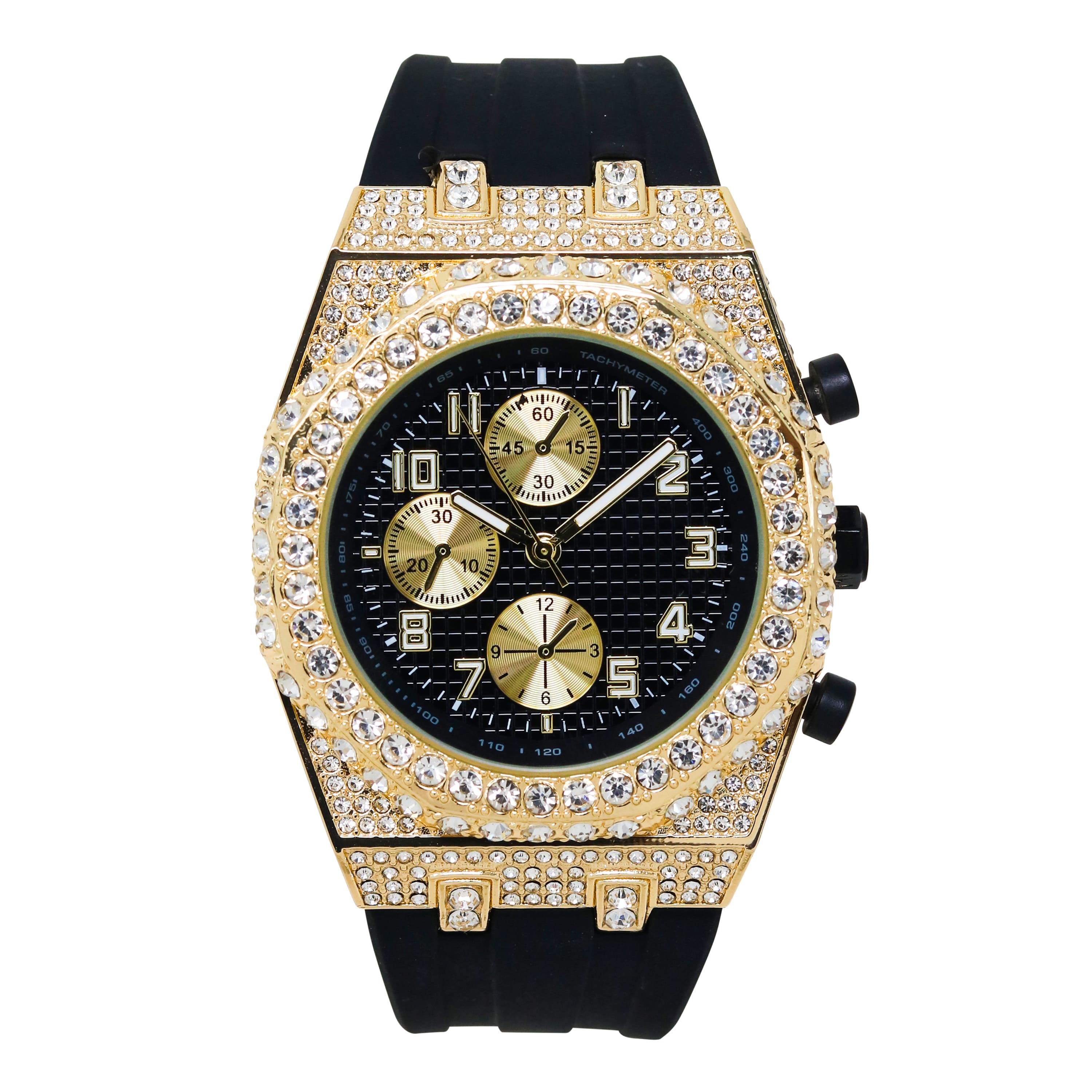 Men's 43mm Iced Out Bezel Octagon Watch - Silicone Band, Quartz Movement