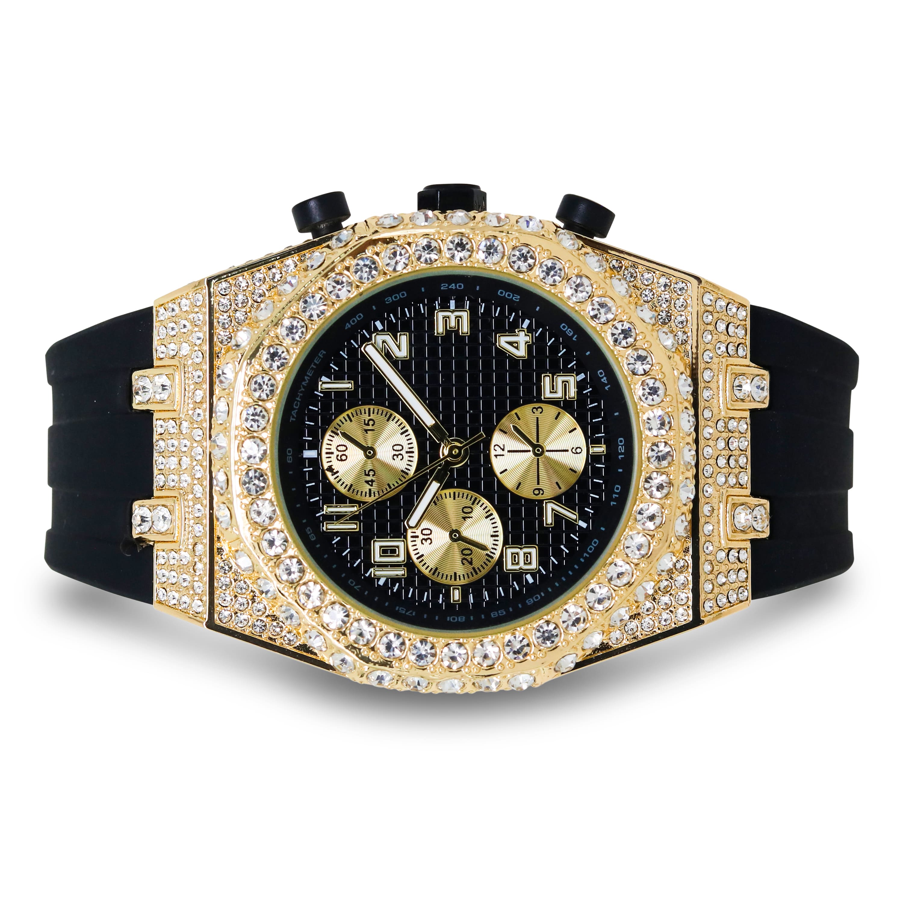 Men's 43mm Iced Out Bezel Octagon Watch - Silicone Band, Quartz Movement