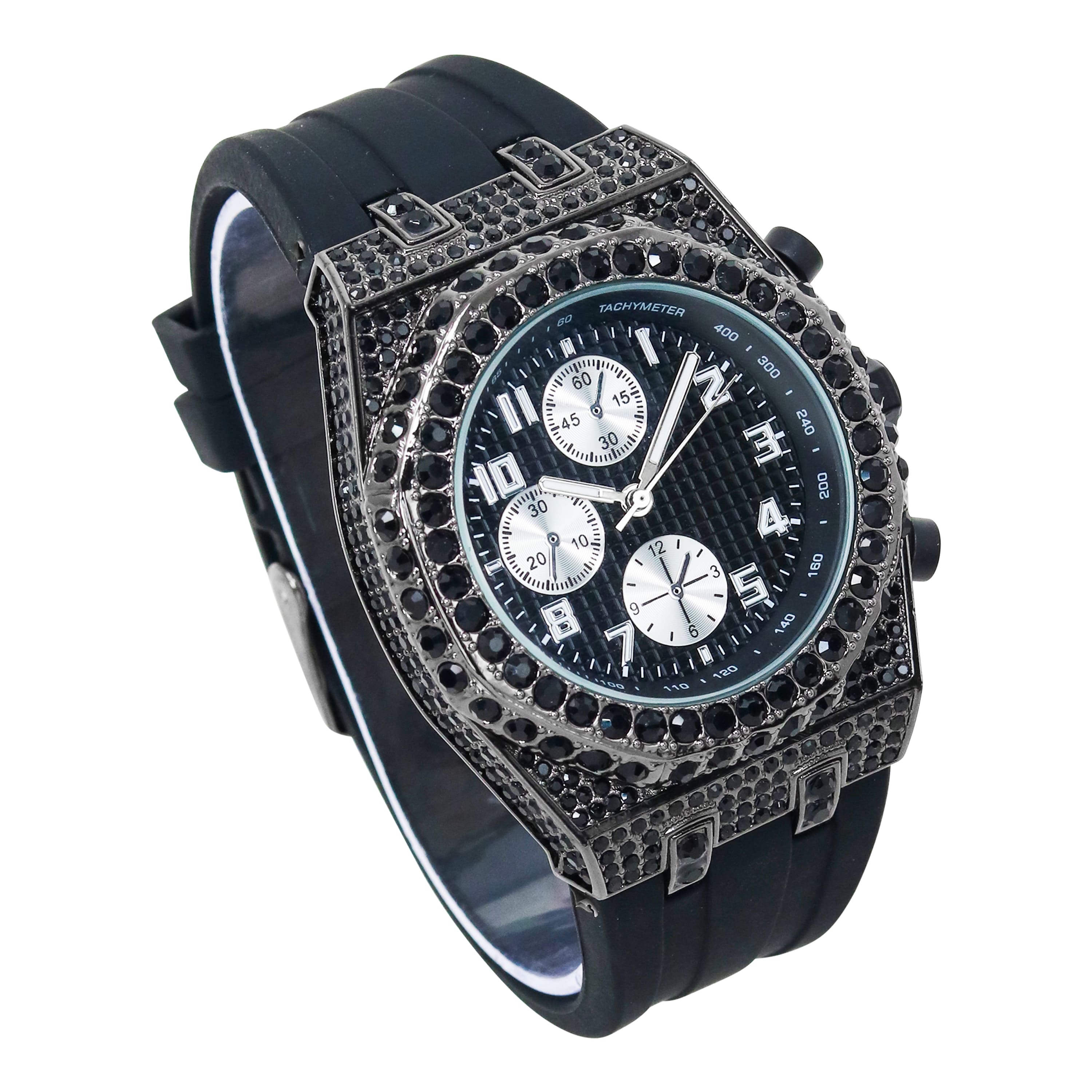 Men's 43mm Iced Out Bezel Octagon Watch - Silicone Band, Quartz Movement