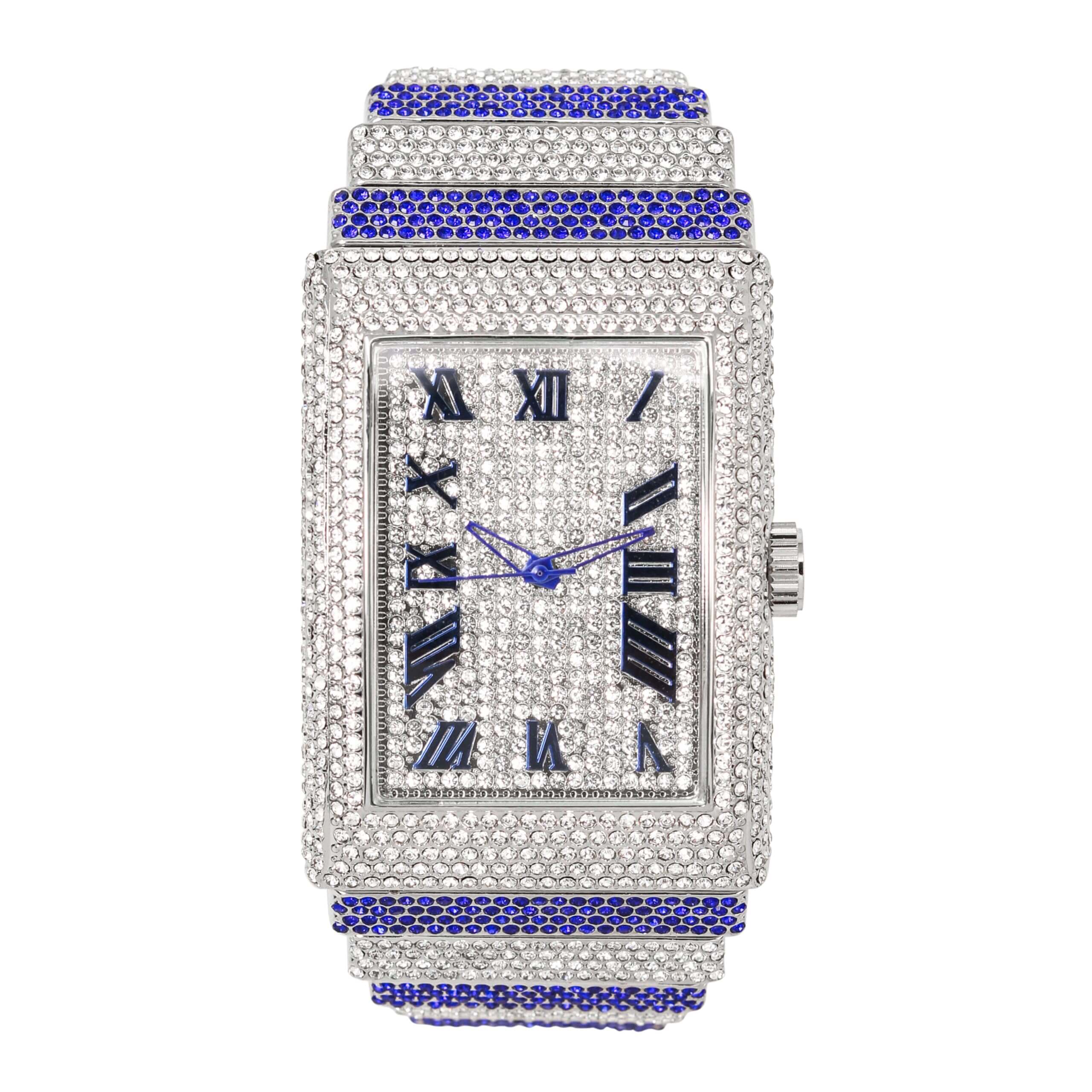 Men's 40mm Fully Iced Diamond Watch - Fully Iced Out Bezel & Band - Rectangle Timepiece