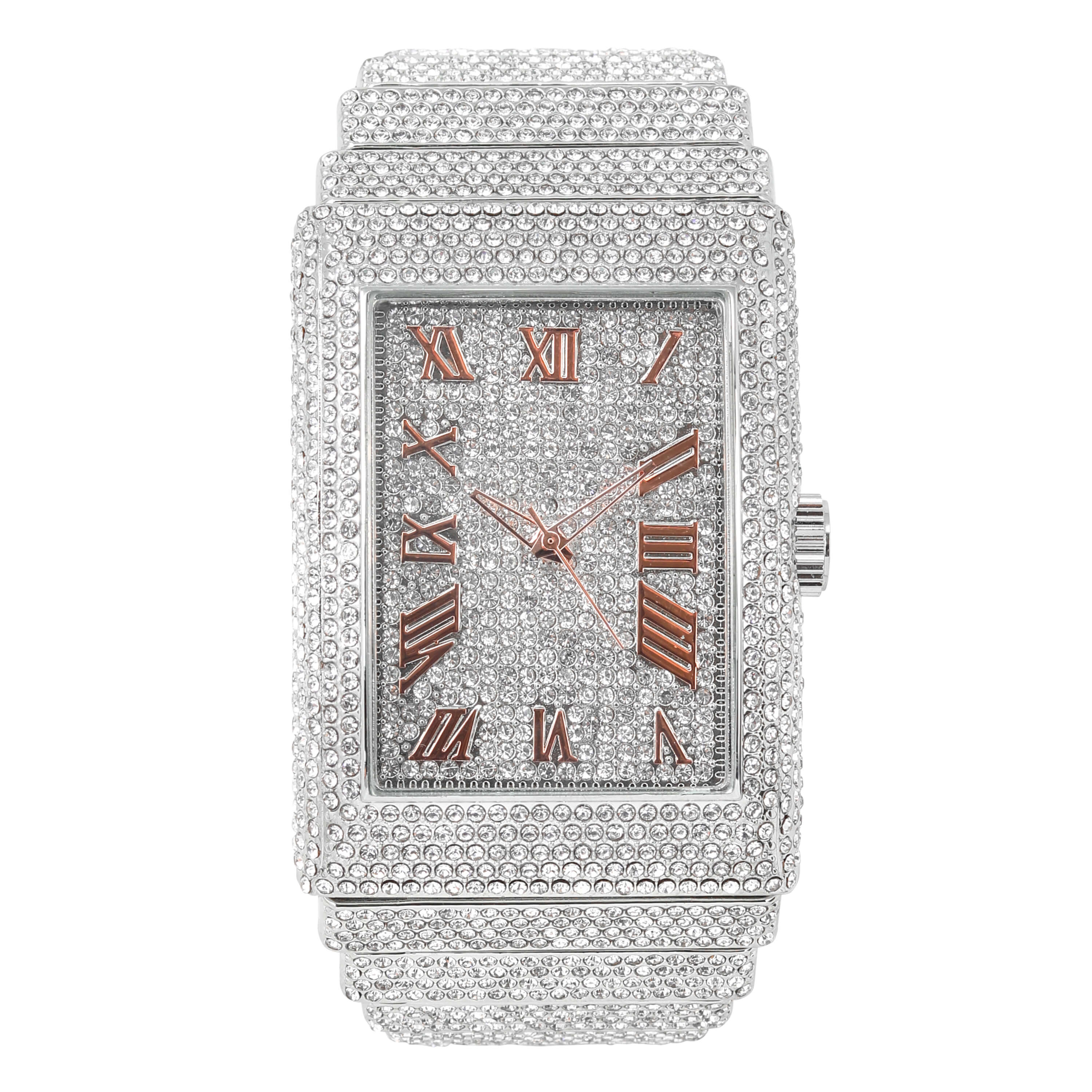 Men's 40mm Fully Iced Diamond Watch - Fully Iced Out Bezel & Band - Rectangle Timepiece