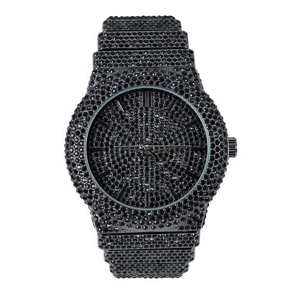 Men's 46mm Luxury Diamond Watch - Fully Iced Out with Brilliant Crystals, Bling Dial & Diamond Encrusted Bezel