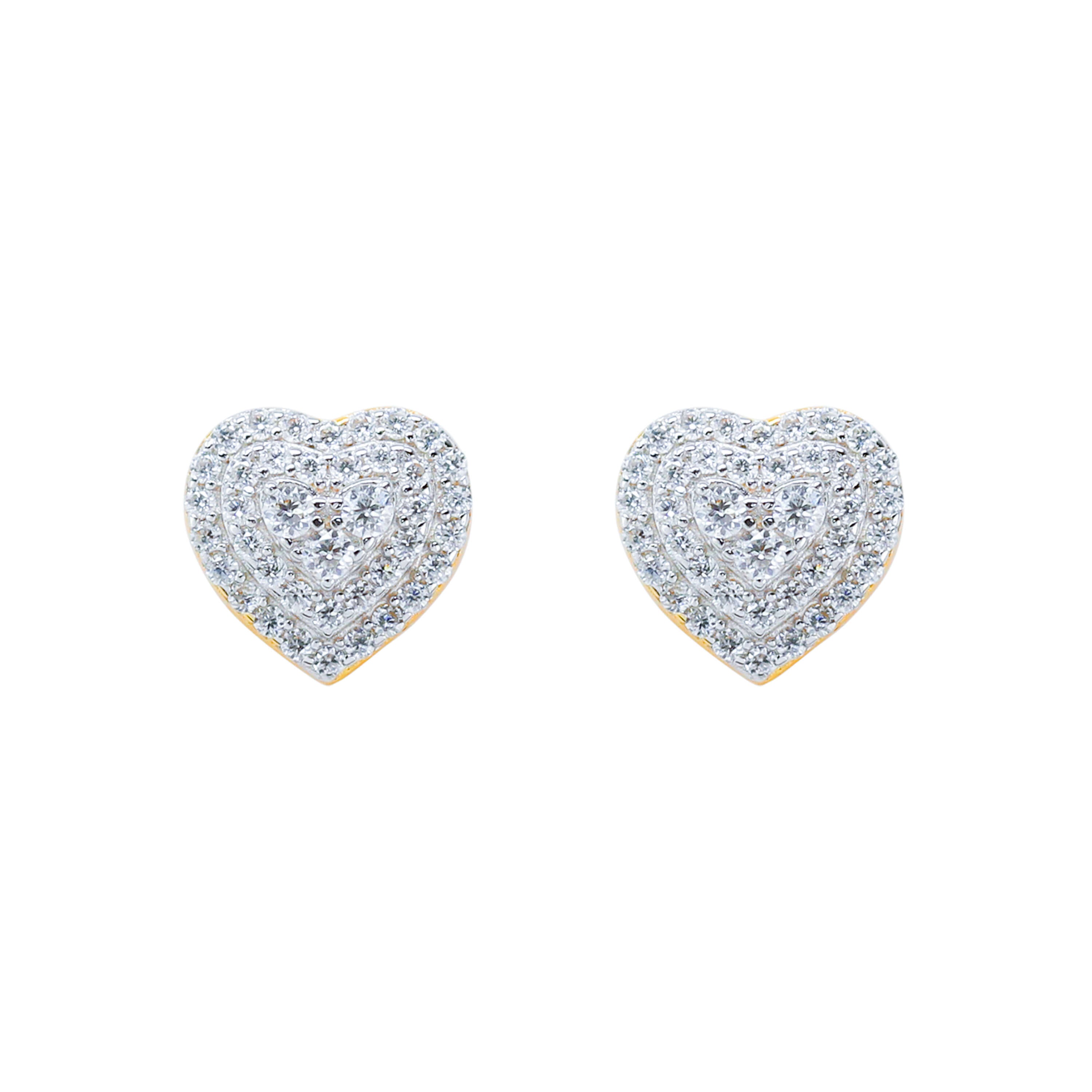 9mm heart moissanite cluster earrings in sterling silver with triple halo diamond design.