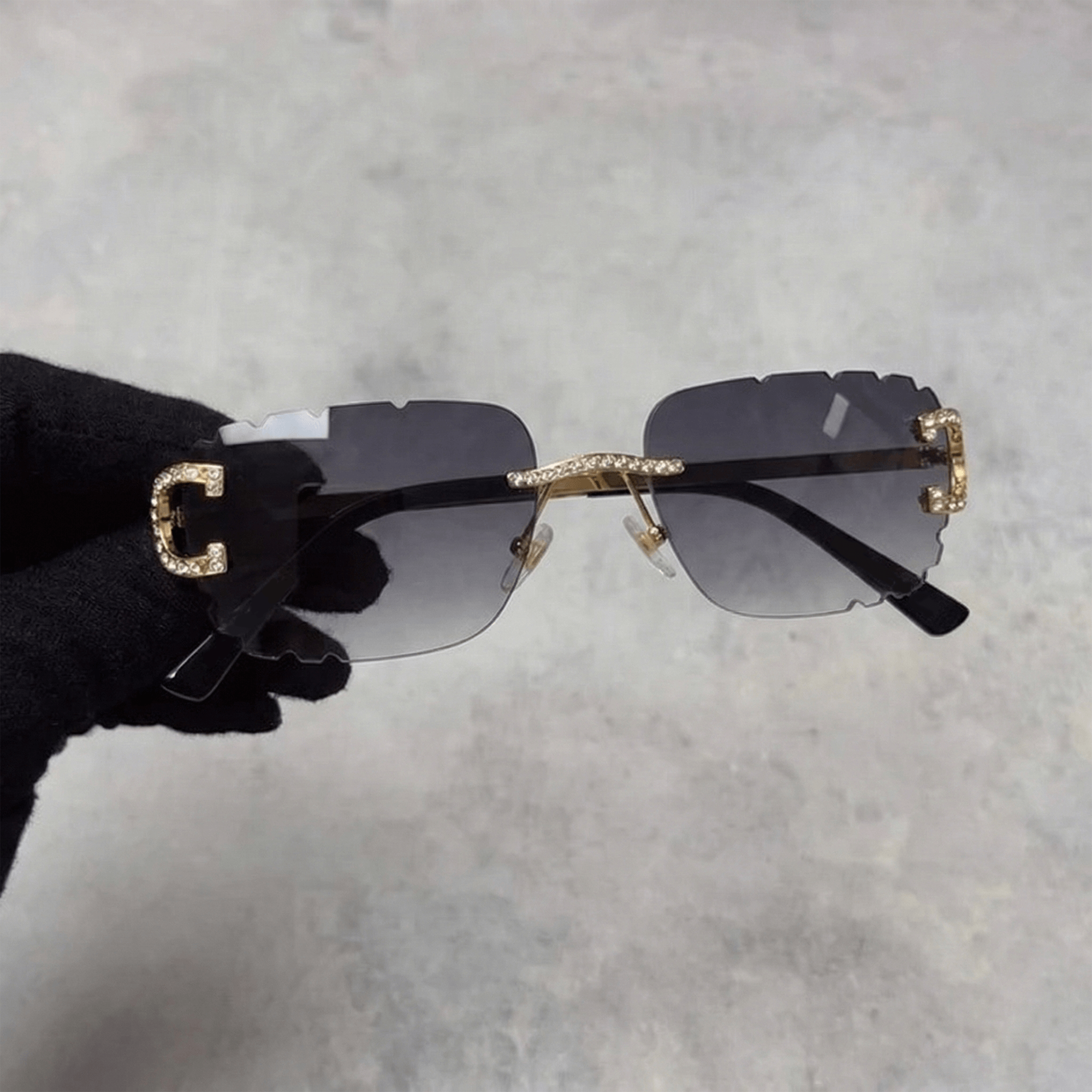 Iced Out Rimless Sunglasses - Smoke Lens