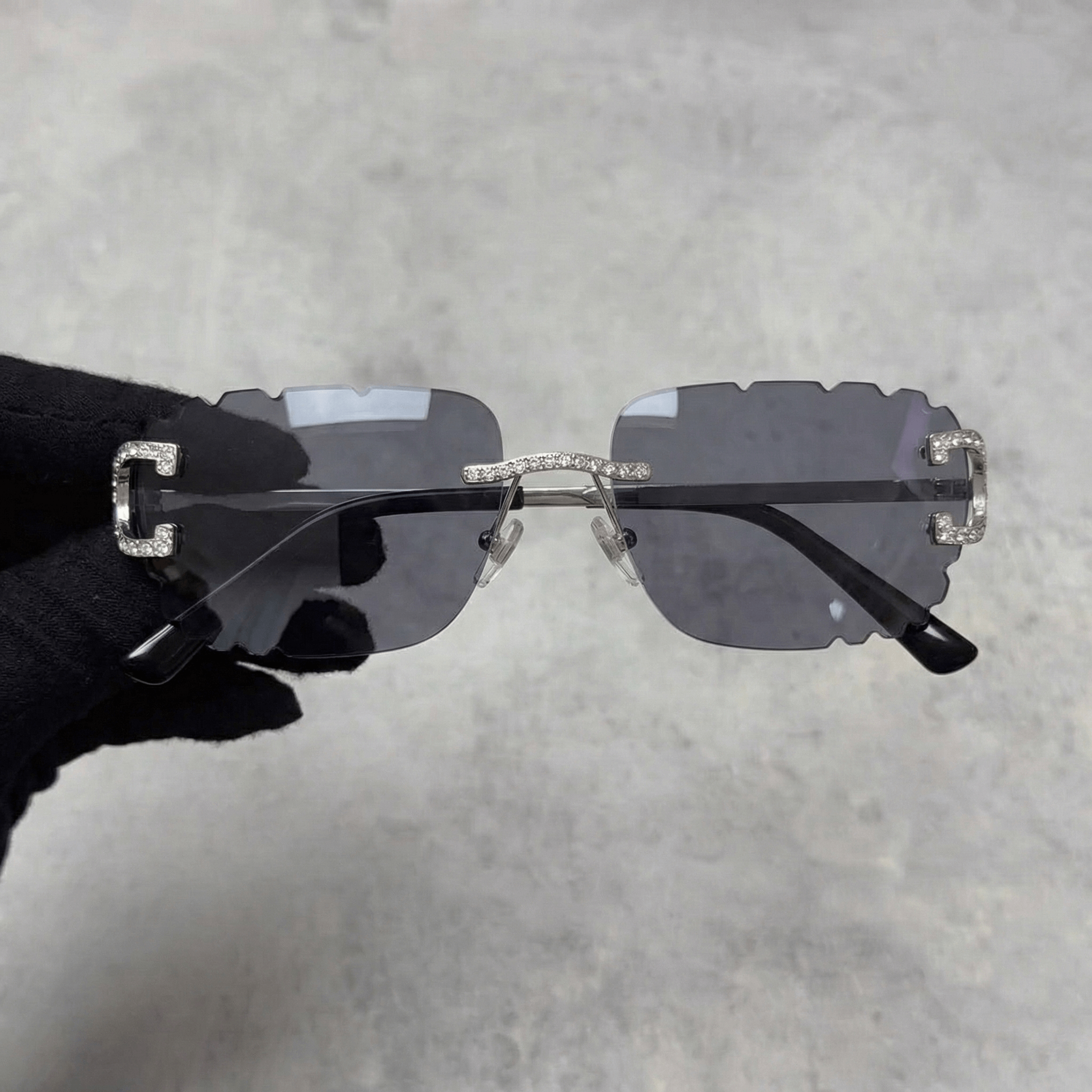 Iced Out Rimless Sunglasses - Smoke Lens