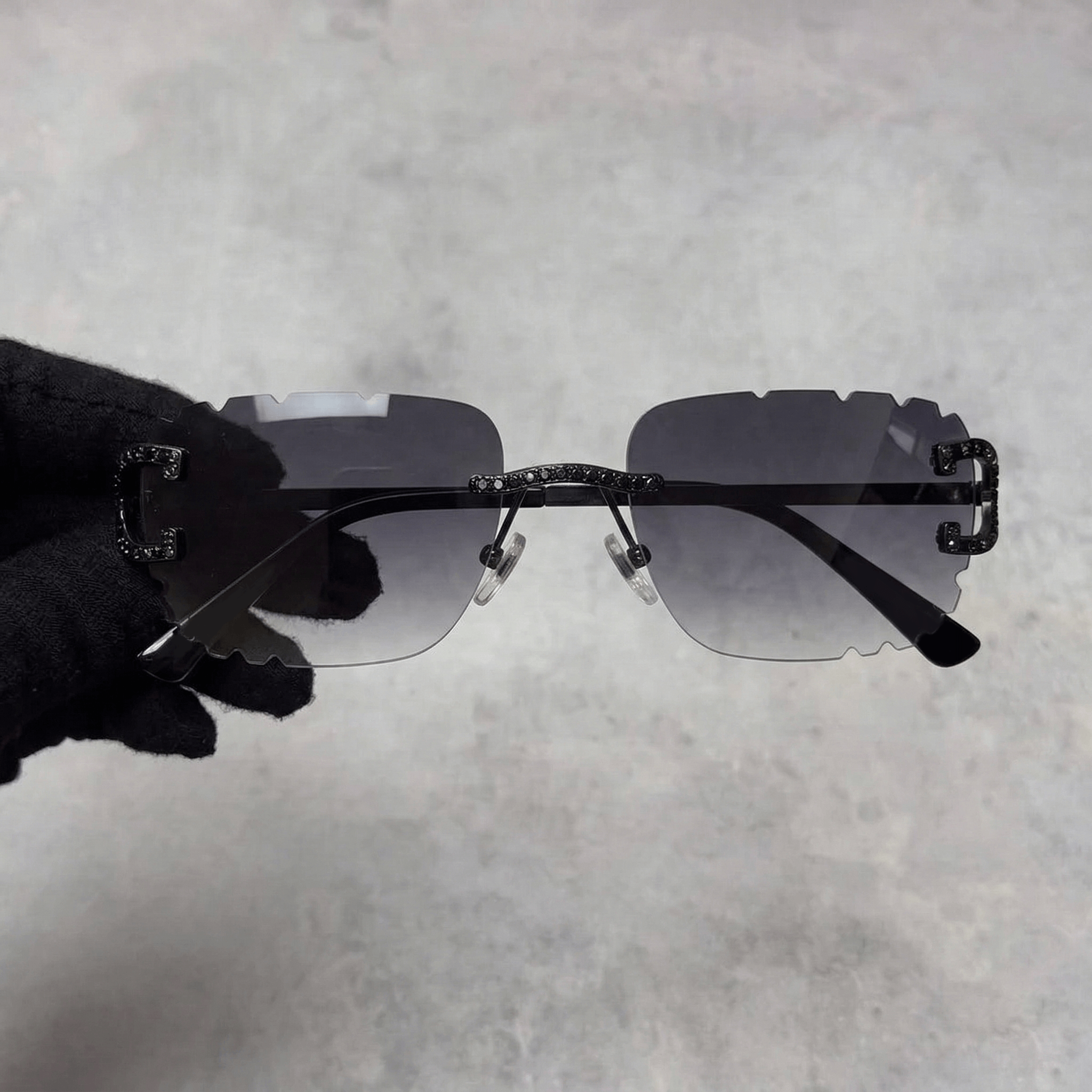 Iced Out Rimless Sunglasses - Black Lens