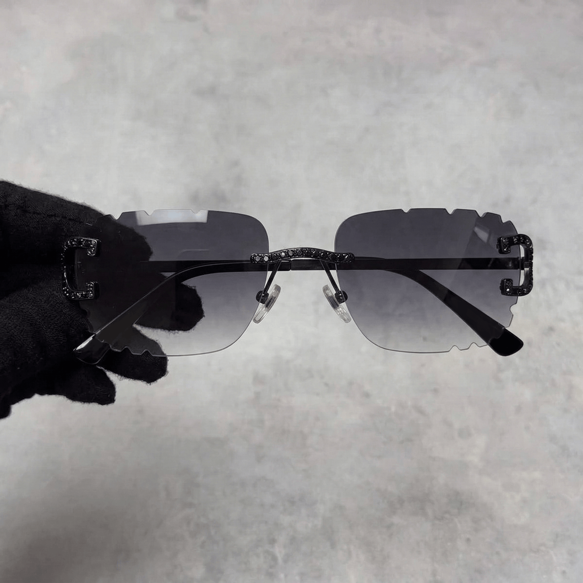 Men's 43mm Iced Out Octagon Watch & Rimless Black Lens Sunglasses Set