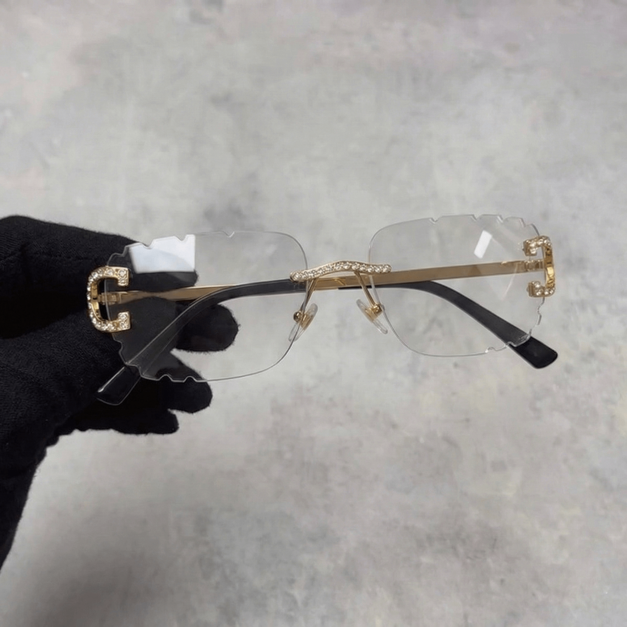 Iced Out Rimless Sunglasses - Clear Lens