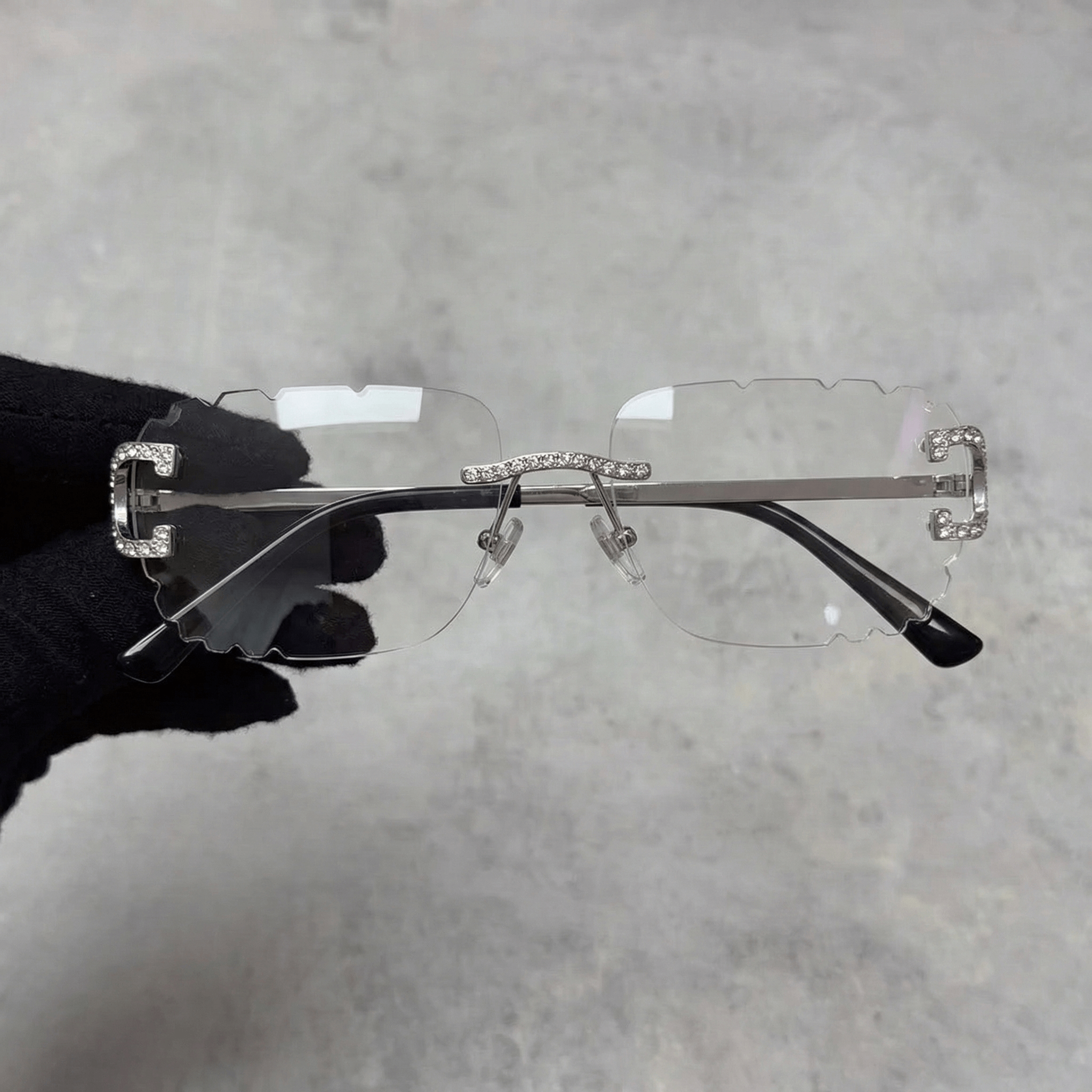Iced Out Rimless Sunglasses - Clear Lens