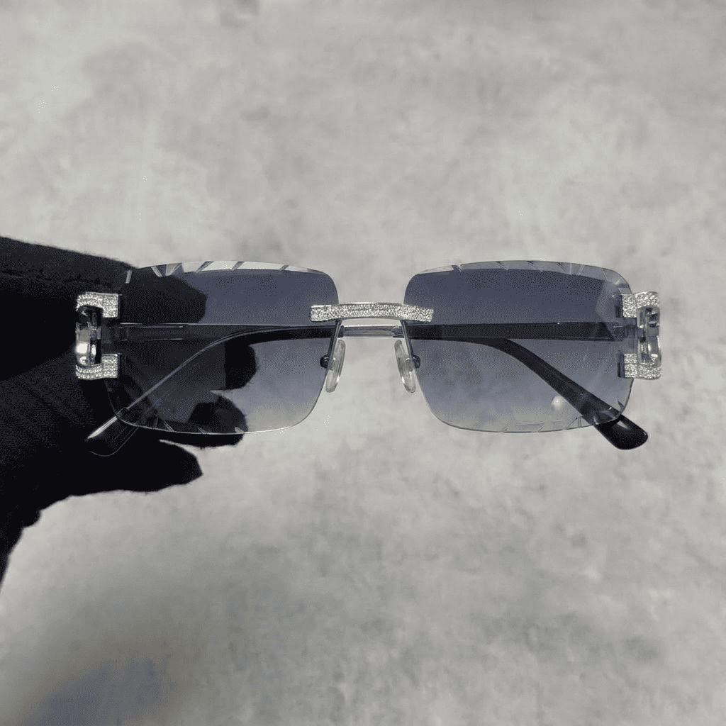Iced Out 3.23CT Moissanite Rimless Sunglasses in Premium Sterling Silver - Smoke Lens