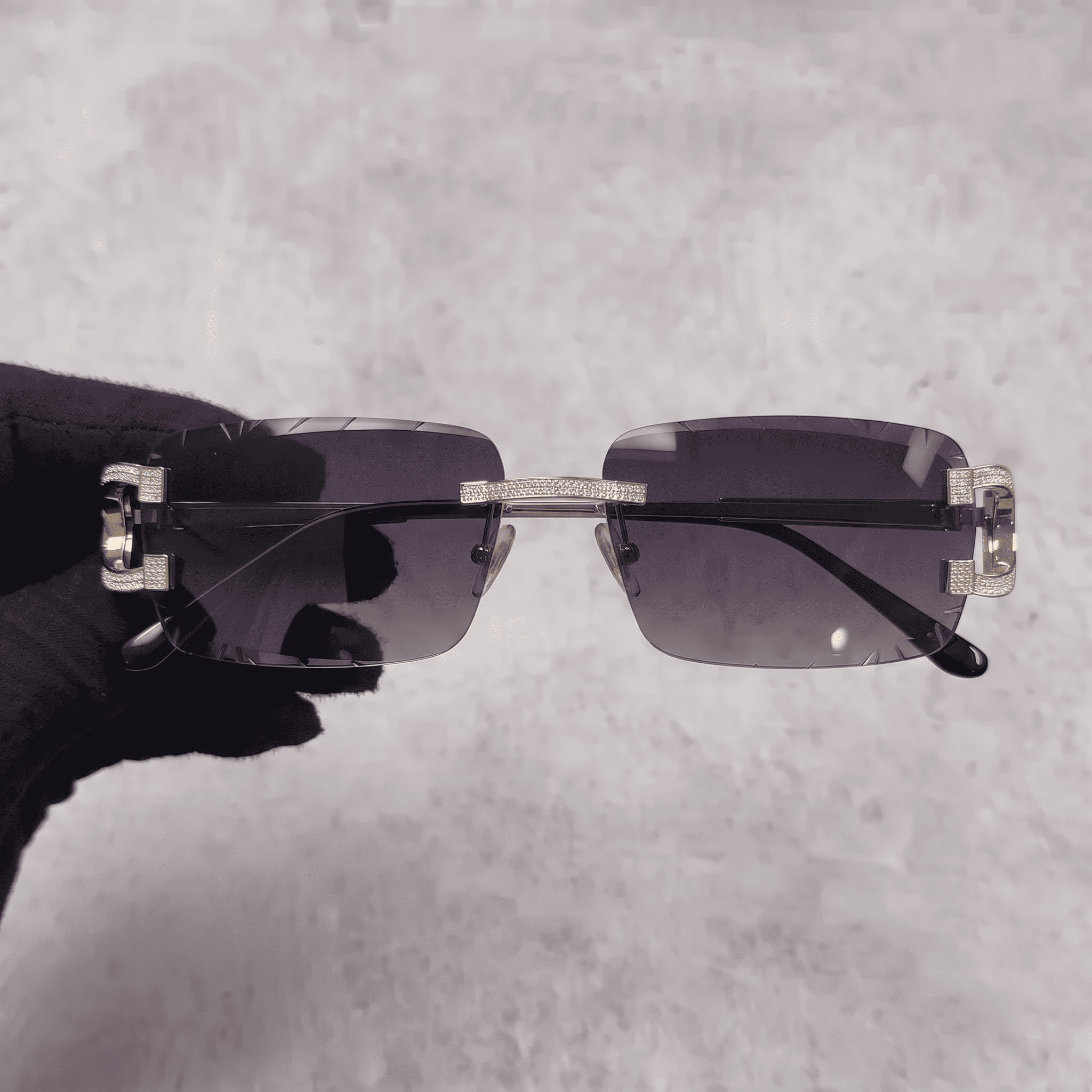 Iced Out 3.23CT Moissanite Rimless Sunglasses in Premium Sterling Silver - Smoke Lens
