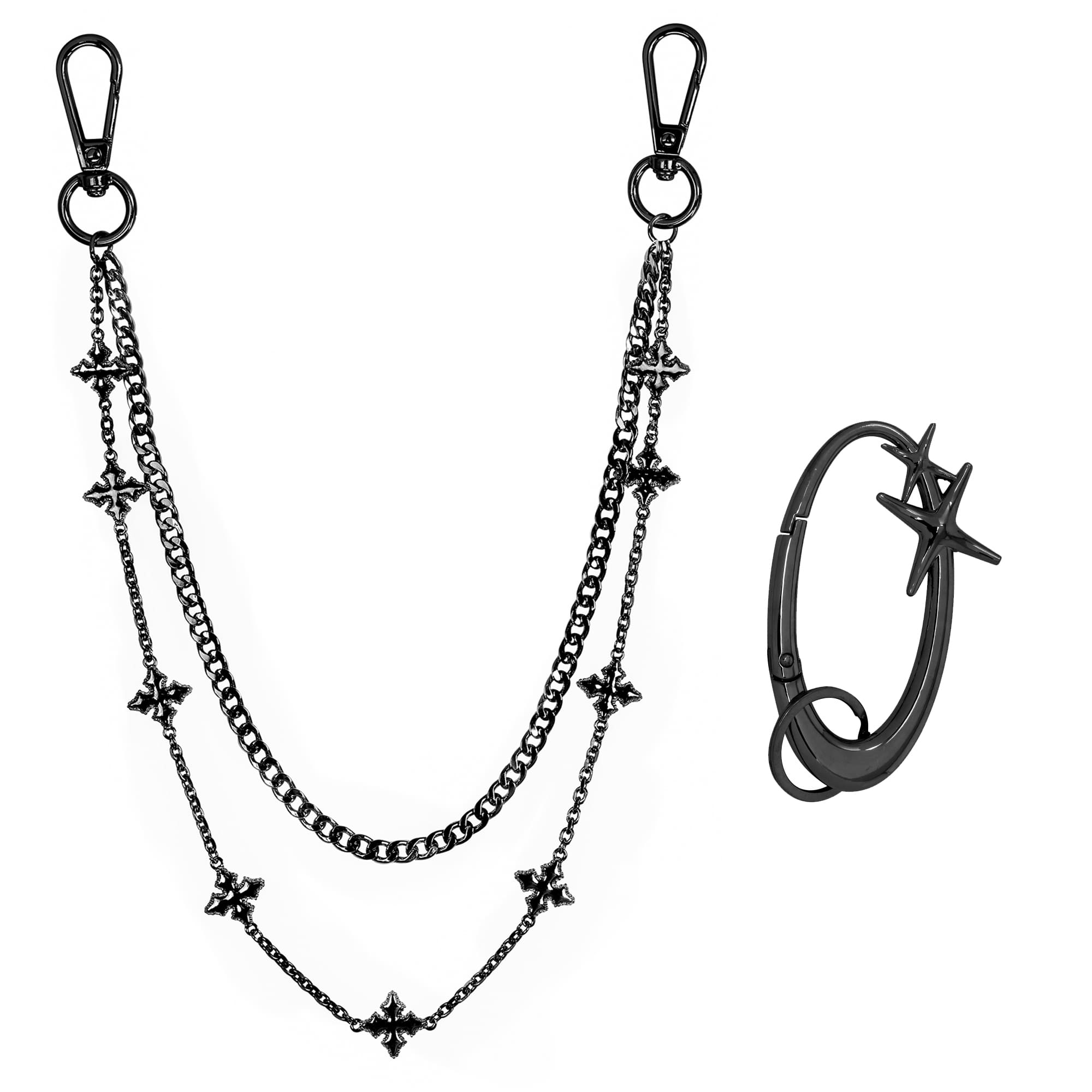 Cross Link Cuban Pant Chain & Starlight Carabiner Keychain Set – 2-Piece Set