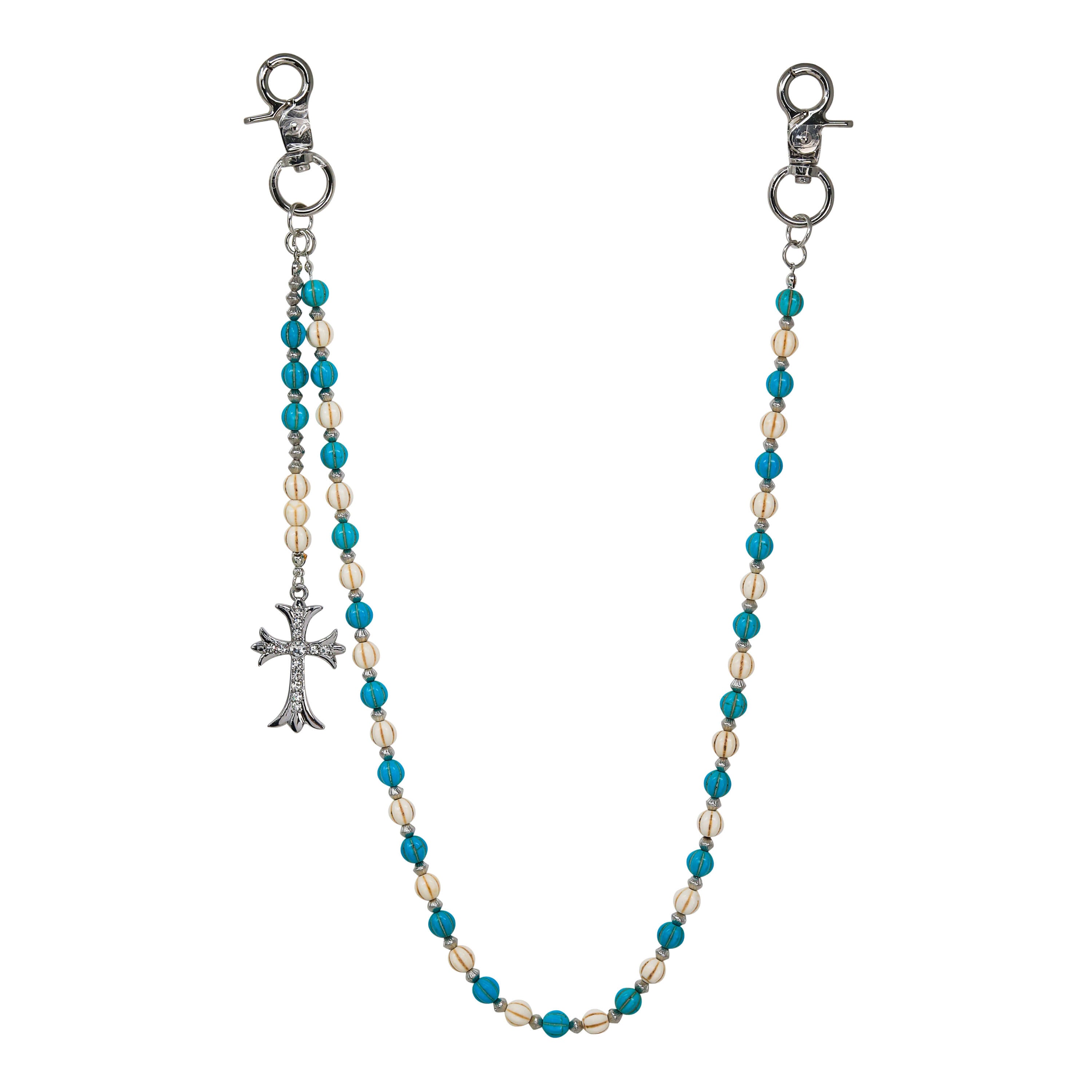 Turquoise and White Beaded Cross Pant Chain