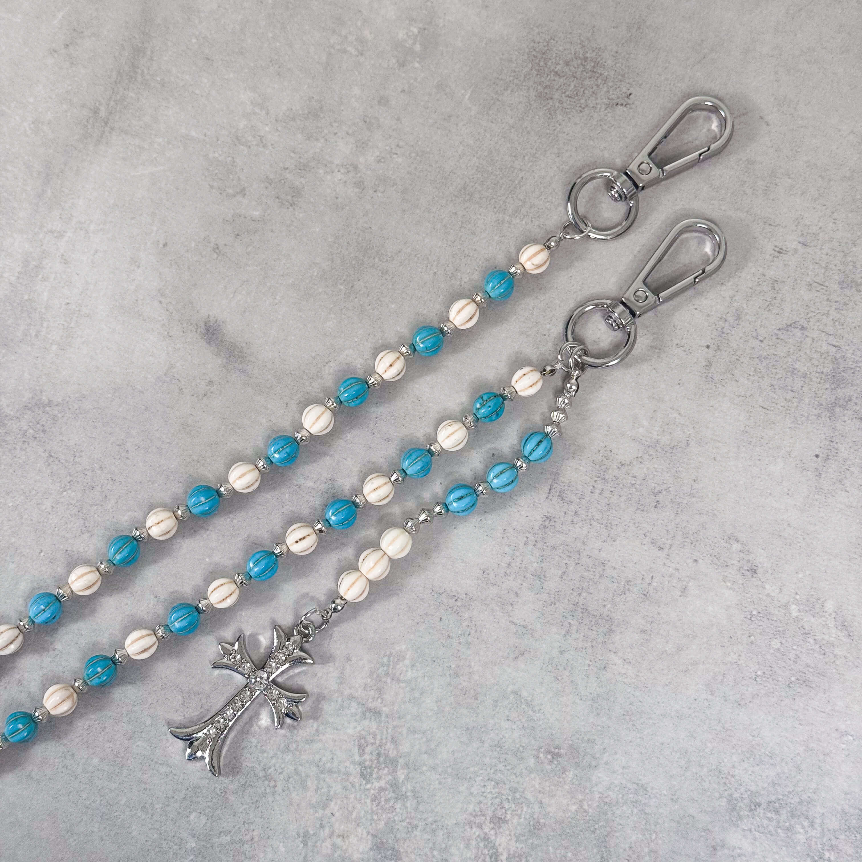 Turquoise and White Beaded Cross Pant Chain