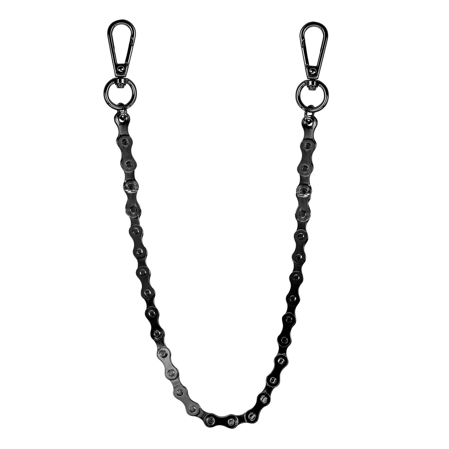 Black Solid Bike Link Pant Chain featuring glossy bike-inspired links and durable metal clasp hardware.