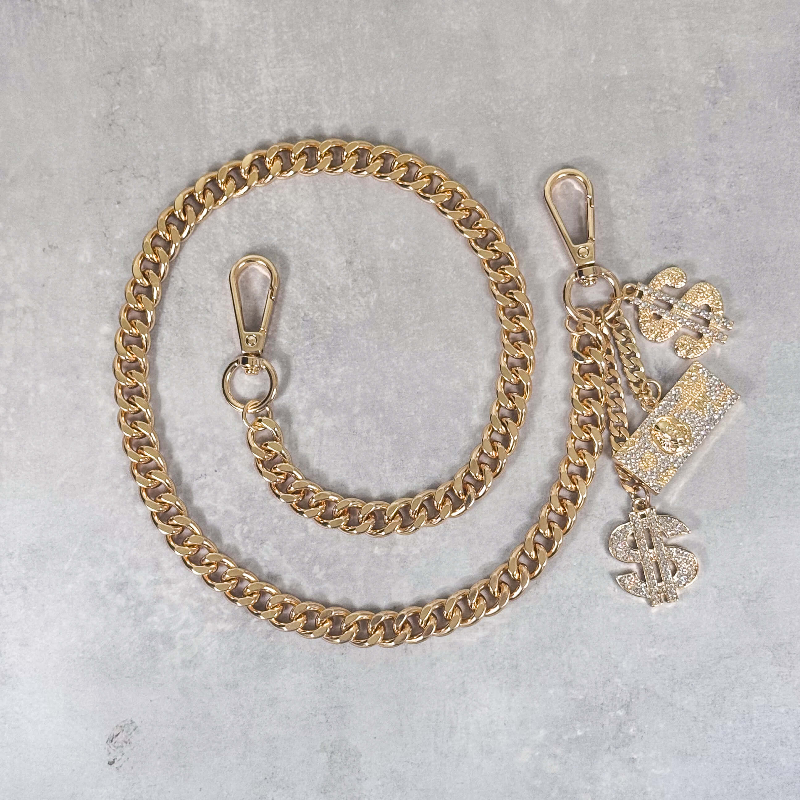 Iced Out Dollar Charms Cuban Pant Chain