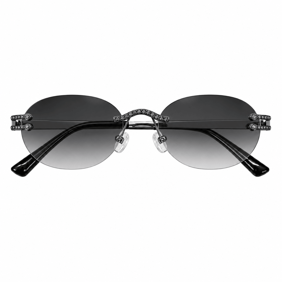 Iced Out Oval Sunglasses - Jet Black Lens